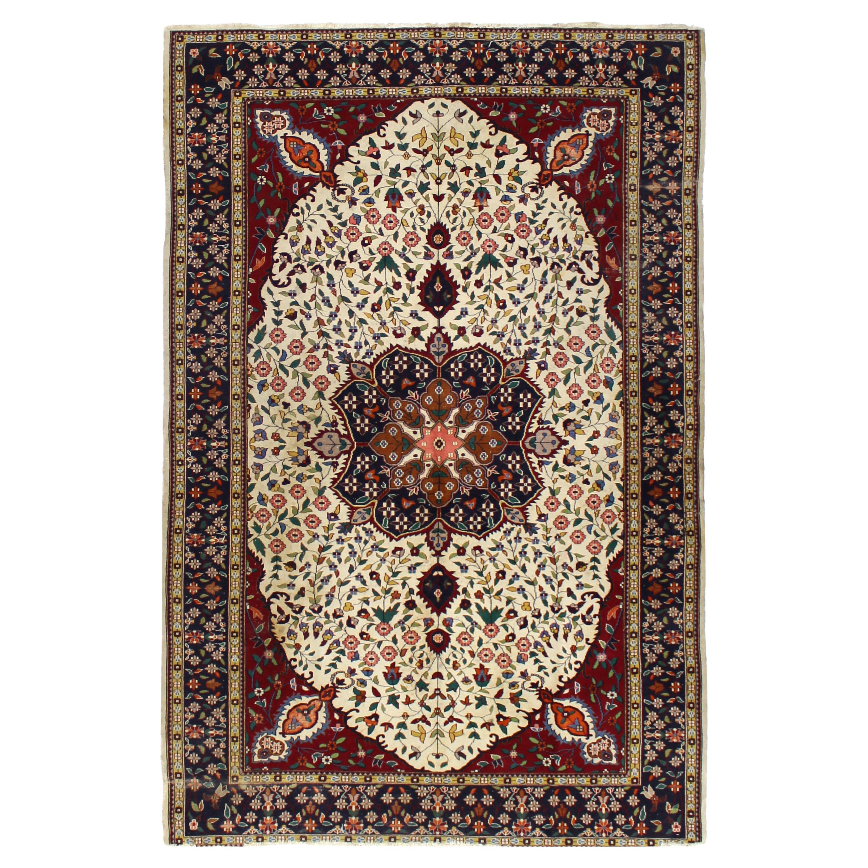 Old Maroon and Beige Indian Accent Rug