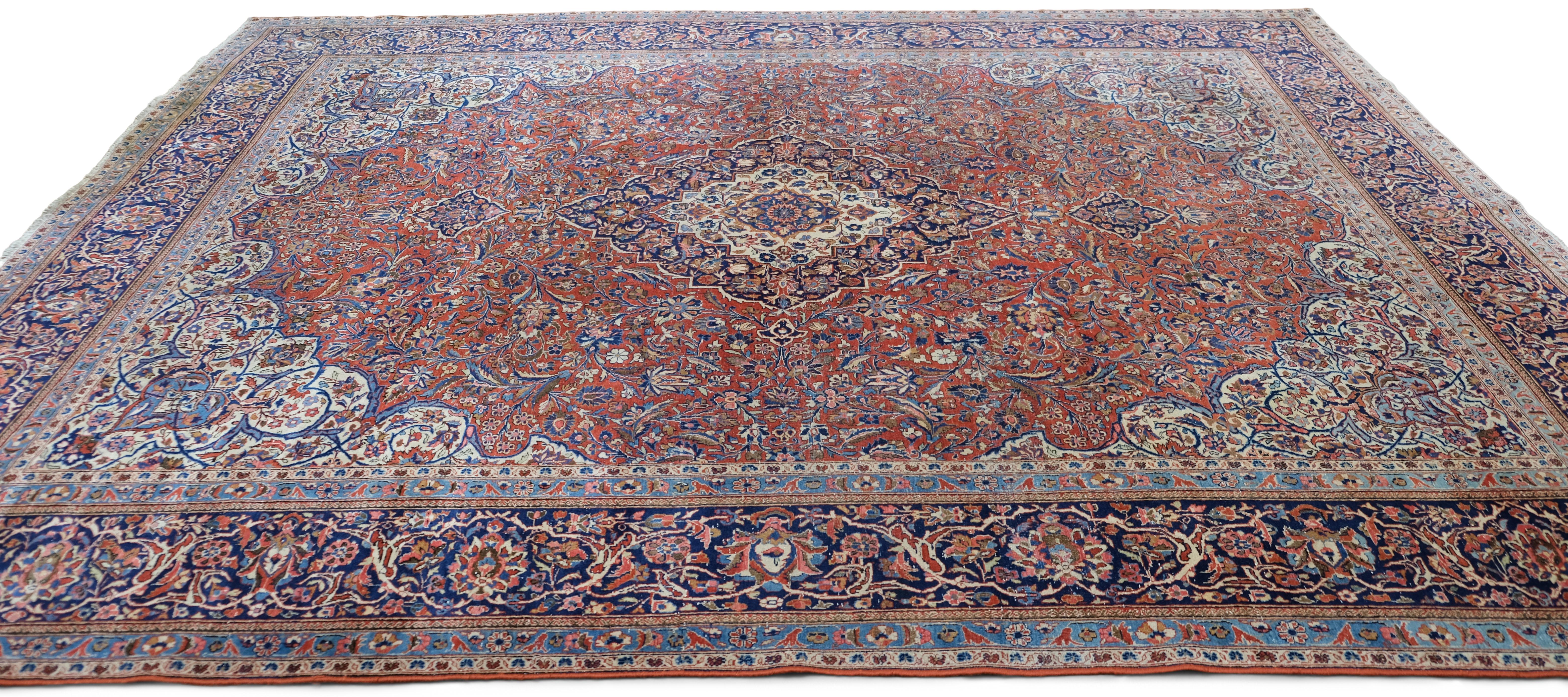 Hand-Knotted Antique Maroon Ornate Persian Kashan Wool Rug 8'8''x11' For Sale