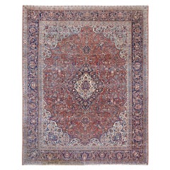 Antique Maroon Ornate Persian Kashan Wool Rug 8'8''x11'