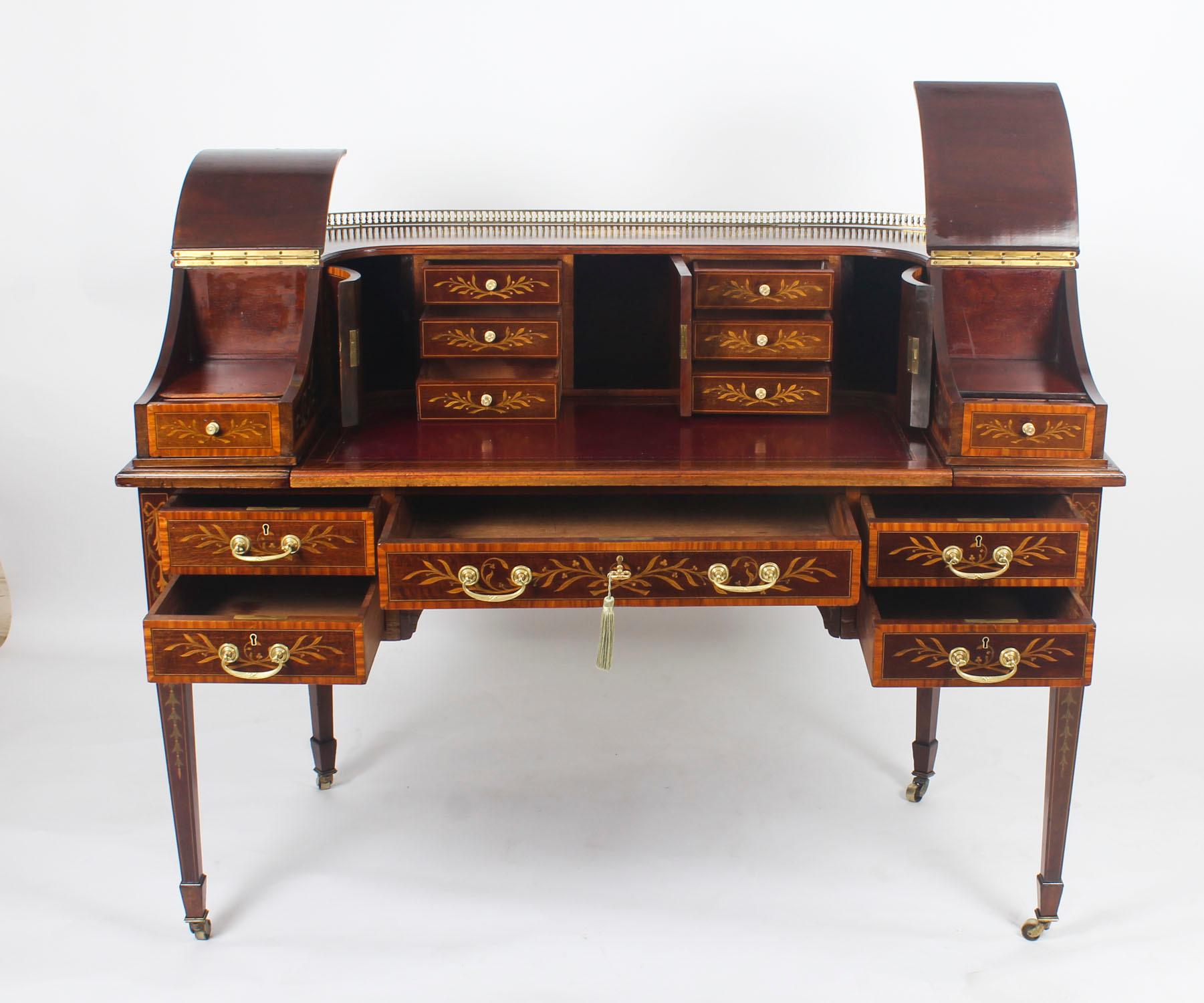 Antique Marquetry Carlton House Desk Writing Table Druce & Co., 19th Century 1