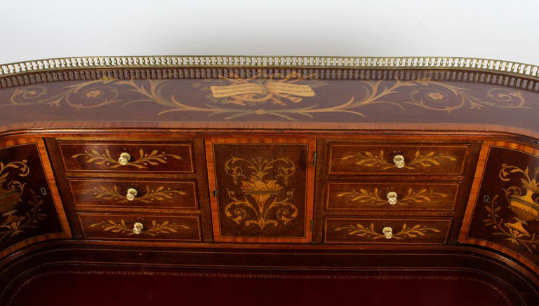 English Antique Marquetry Carlton House Desk Writing Table Druce & Co., 19th Century