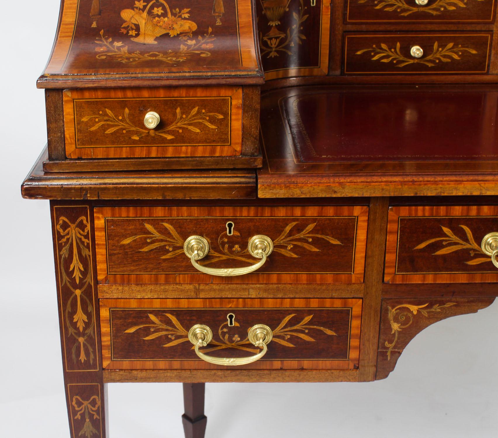 Brass Antique Marquetry Carlton House Desk Writing Table Druce & Co., 19th Century