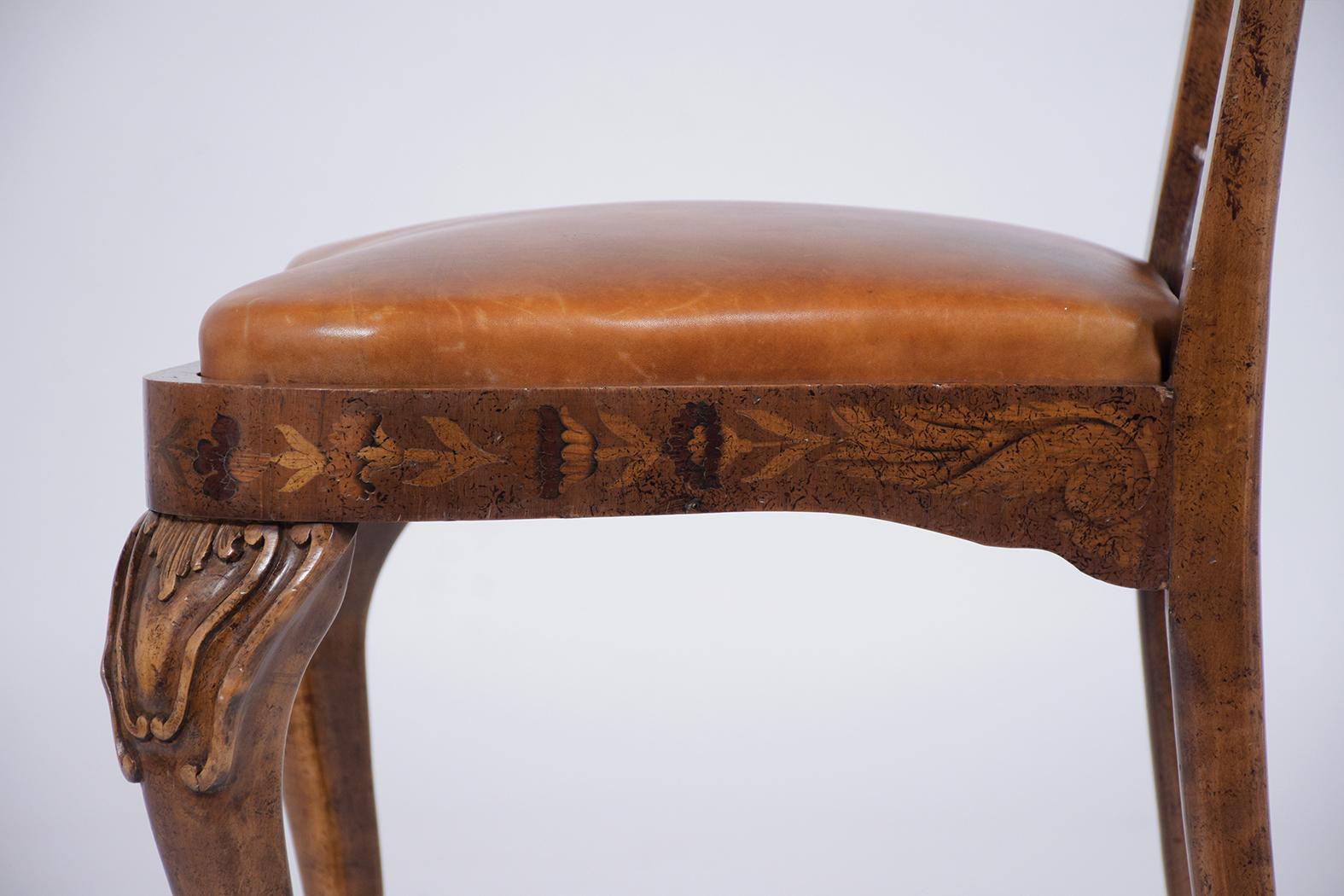 Leather Antique Marquetry Chair