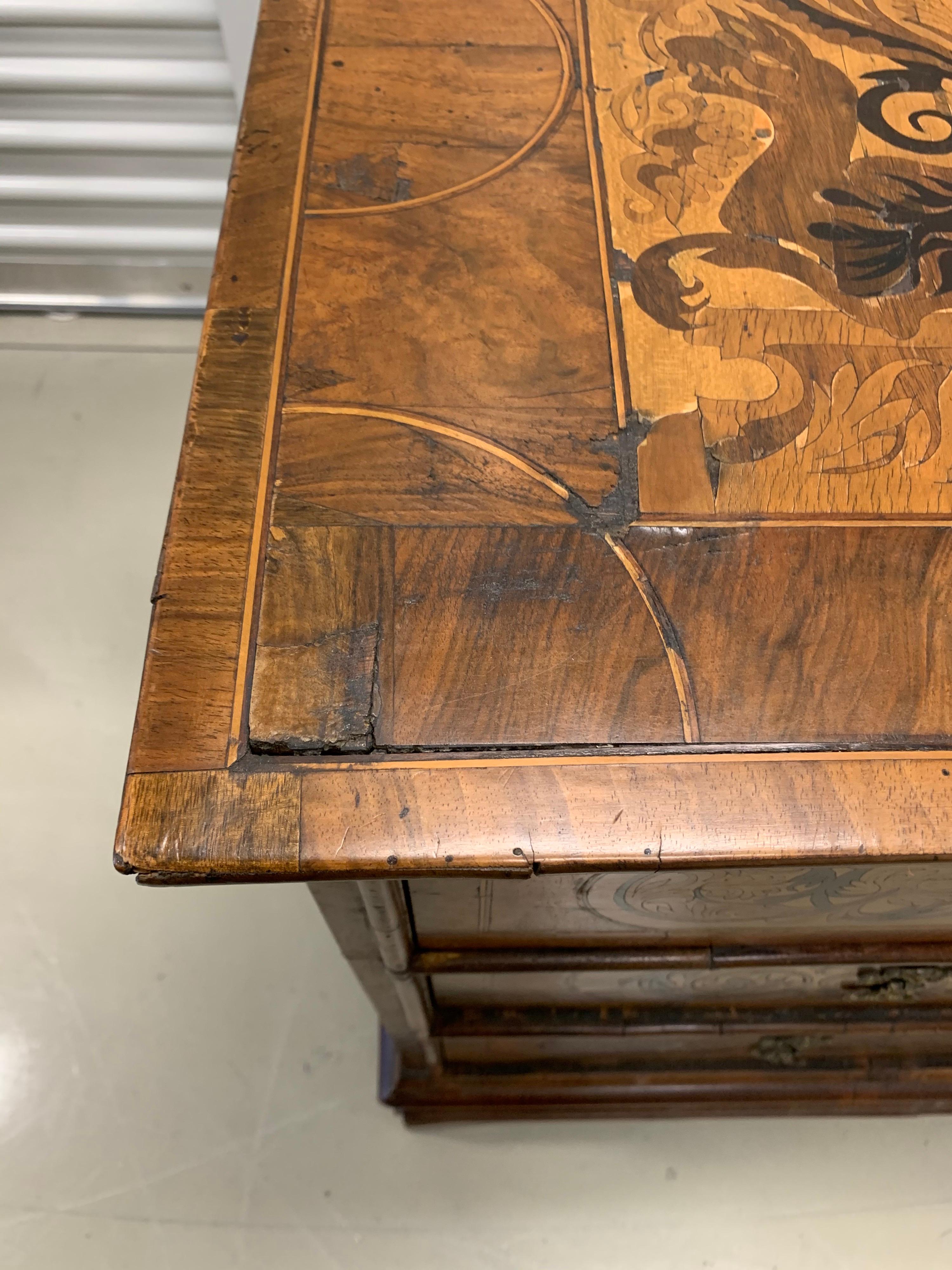 Antique Marquetry Chest of Drawers Commode Dresser Made in Italy In Fair Condition In West Hartford, CT