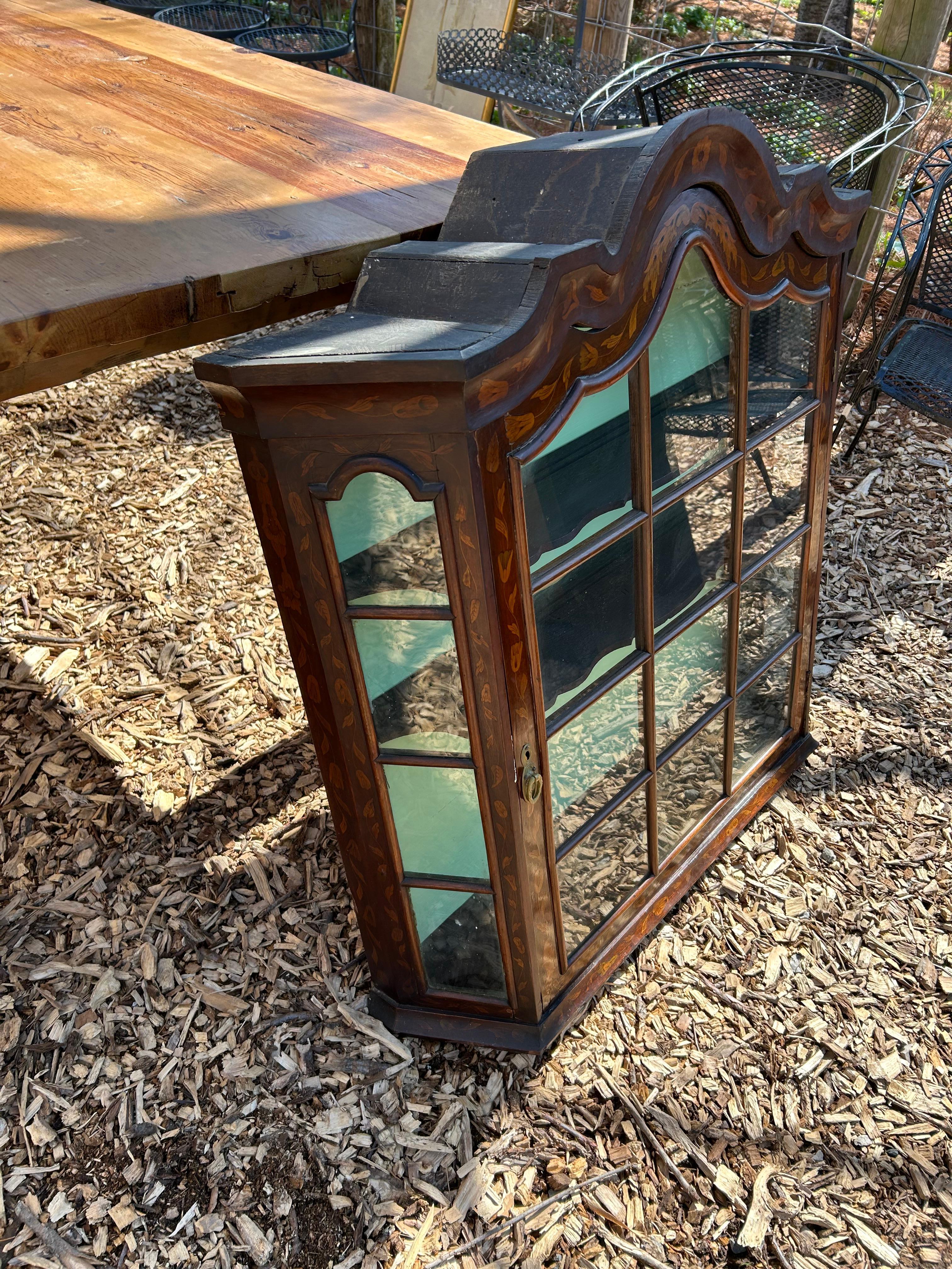 Antique Marquetry Curio Wall Cabinet For Sale 4