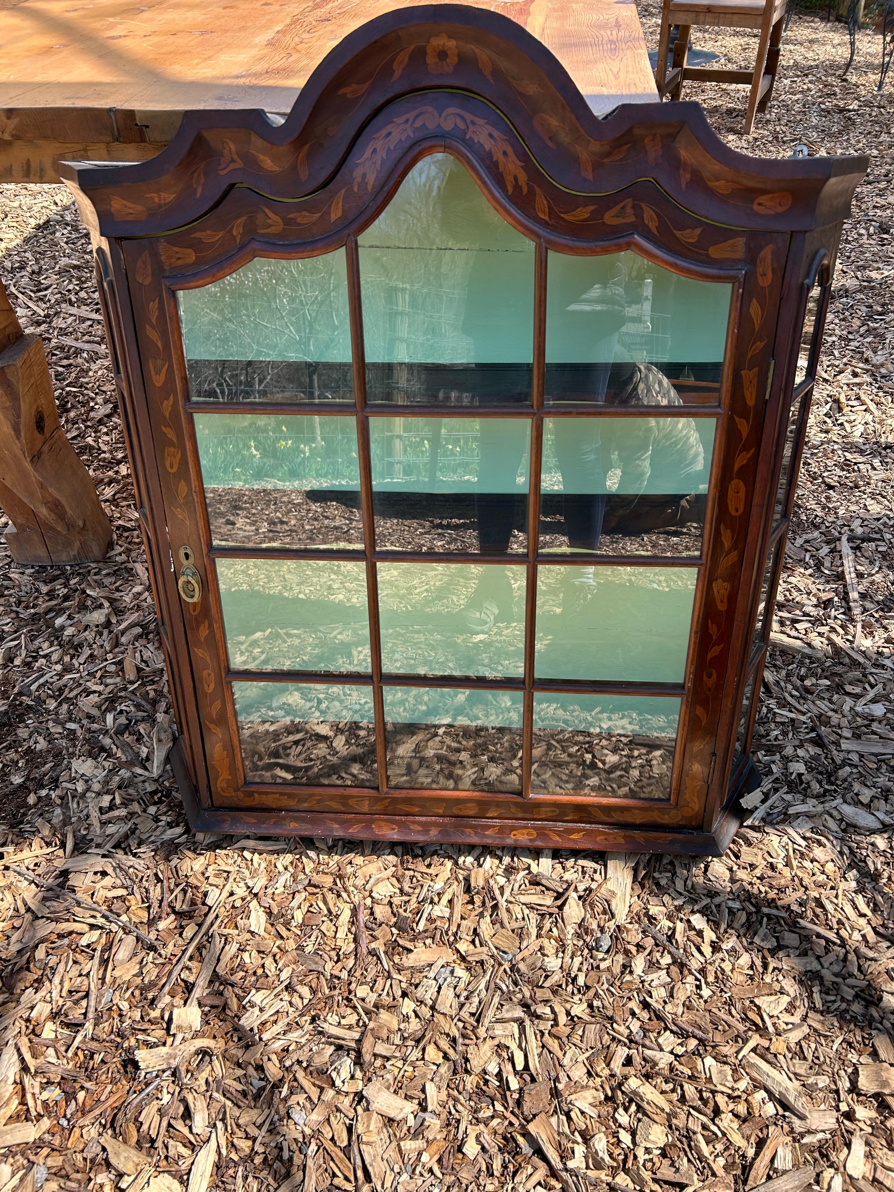 Antique Marquetry Curio Wall Cabinet For Sale 6