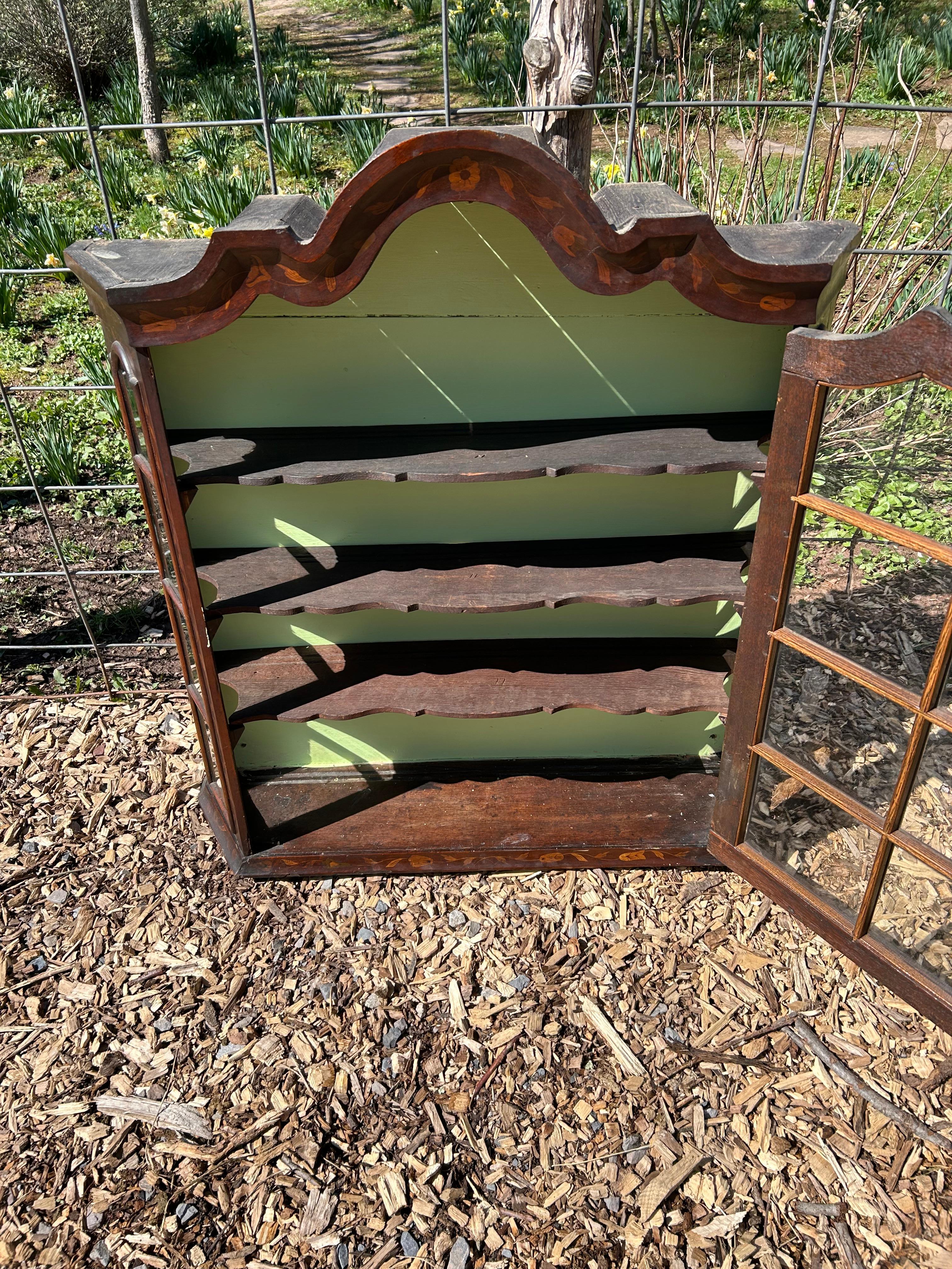 Mid-20th Century Antique Marquetry Curio Wall Cabinet For Sale