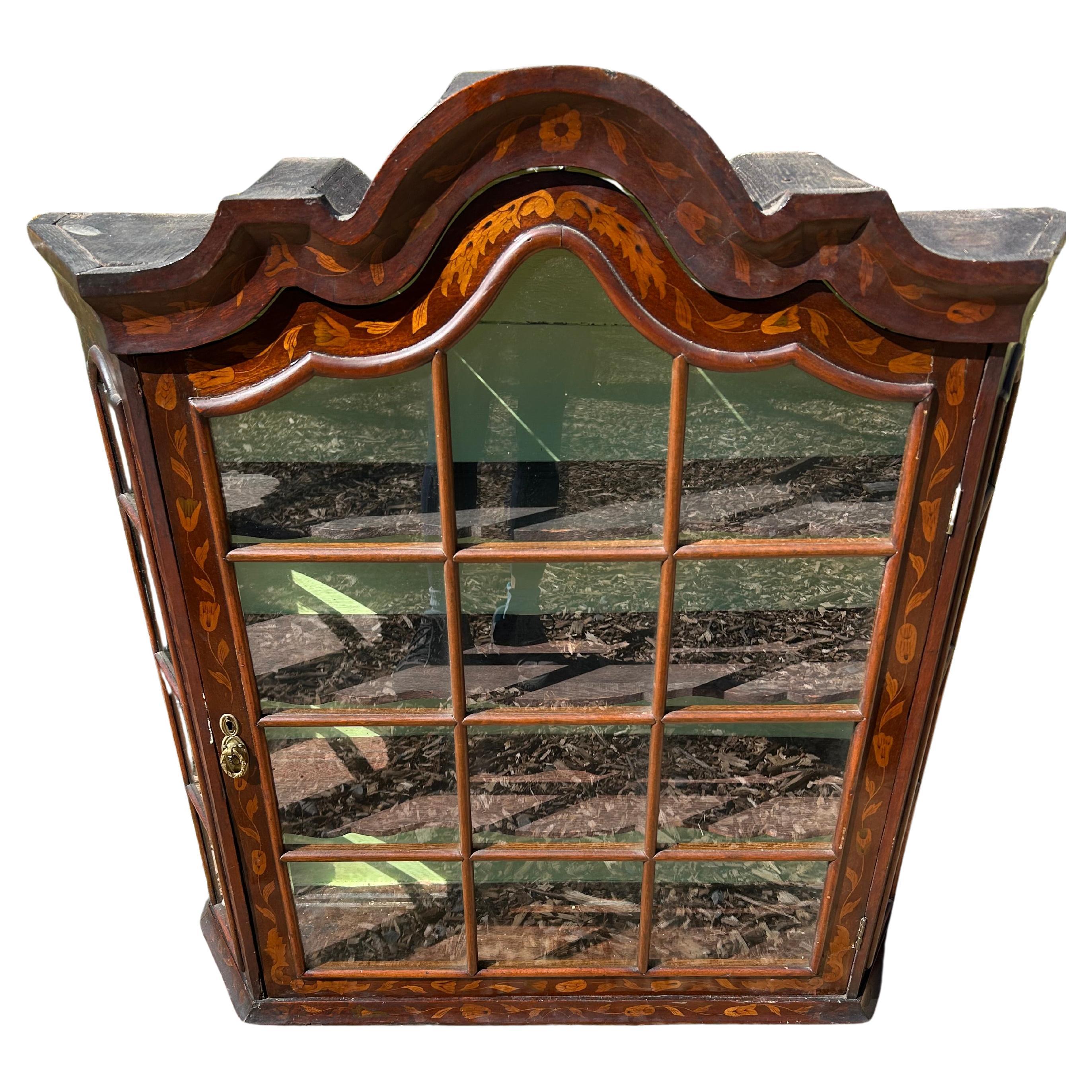 Antique Marquetry Curio Wall Cabinet