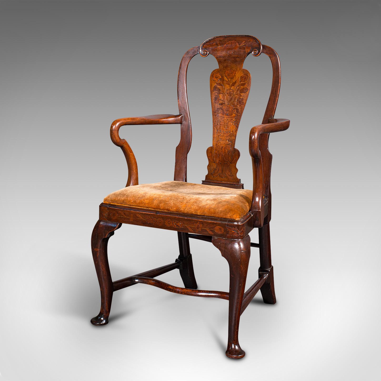 Antique Marquetry Elbow Chair, Dutch, Beech, Fruitwood, Carver, Georgian, C.1800 In Good Condition In Hele, Devon, GB