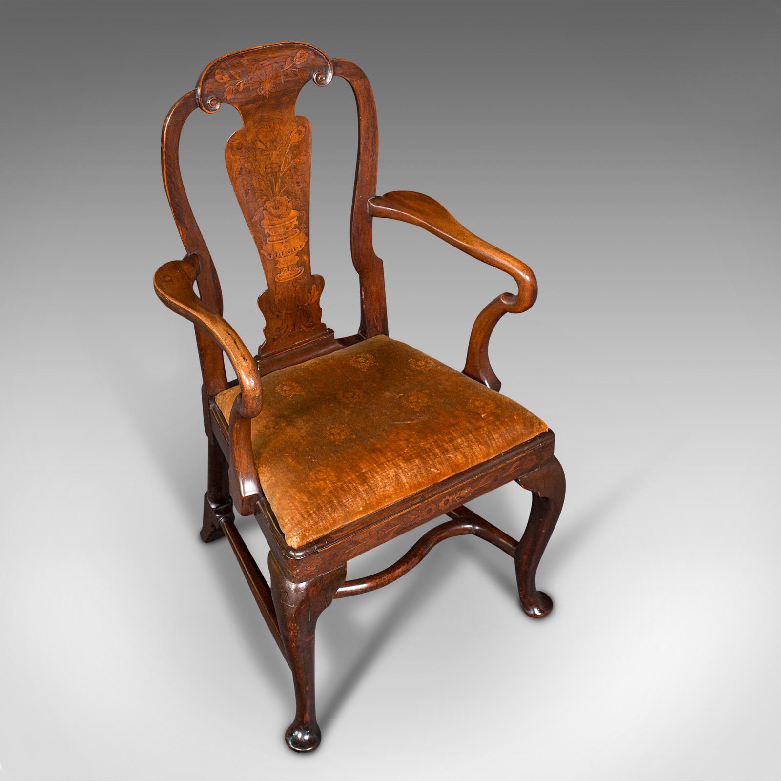 Antique Marquetry Elbow Chair, Dutch, Beech, Fruitwood, Carver, Georgian, C.1800 3