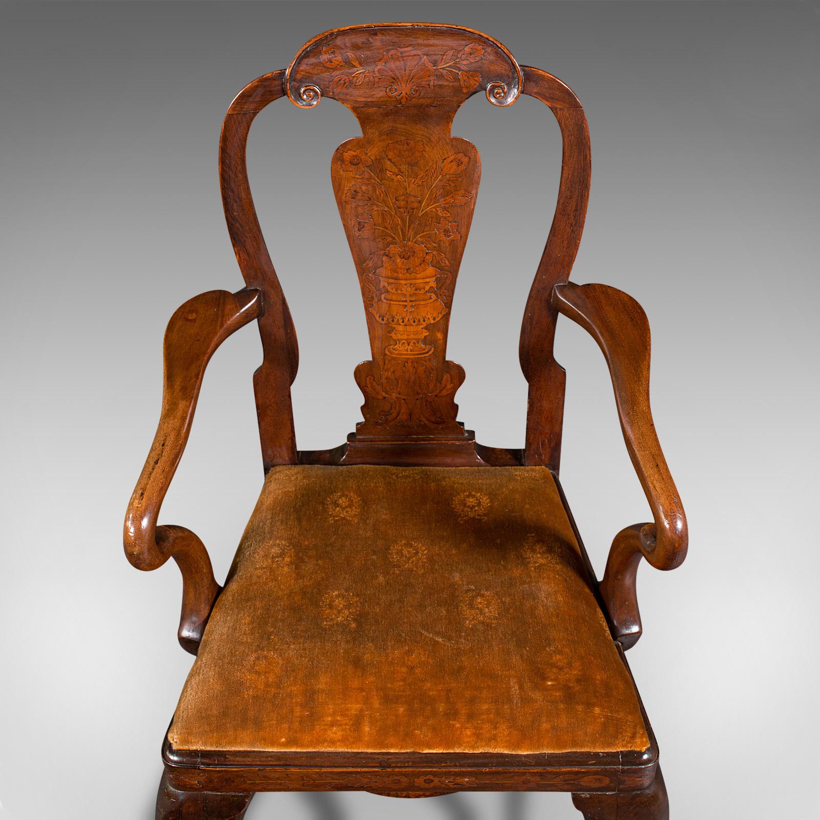 Antique Marquetry Elbow Chair, Dutch, Beech, Fruitwood, Carver, Georgian, C.1800 4