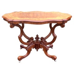 Antique Marquetry Inlaid Burr Walnut Window Table, Occasional Table