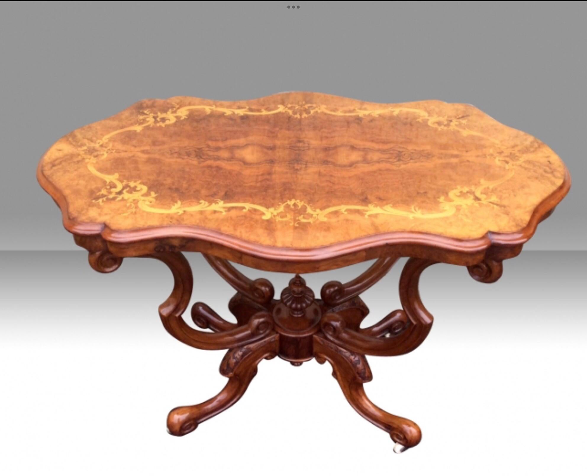 Antique Marquetry Inlaid Burr Walnut Window Table, Occasional Table In Good Condition For Sale In Antrim, GB