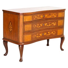 Antique Marquetry Inlaid Chest of Serpentine Drawers, Denmark