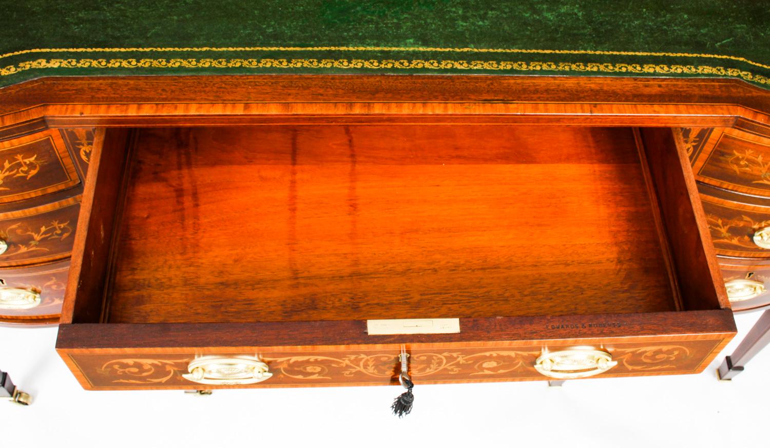 Antique Marquetry Inlaid Desk Writing Table by Edwards & Roberts, 19th Century 6
