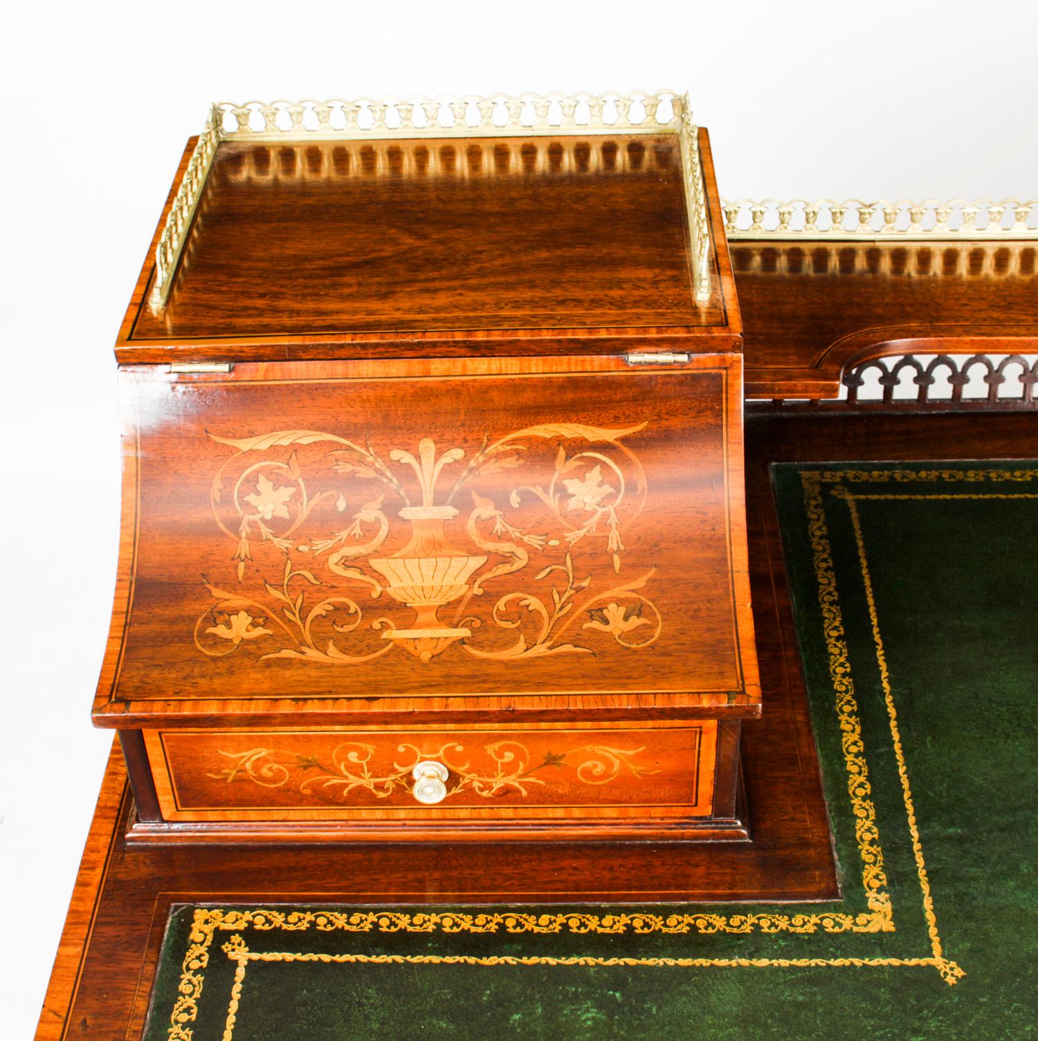 Antique Marquetry Inlaid Desk Writing Table by Edwards & Roberts, 19th Century In Good Condition In London, GB