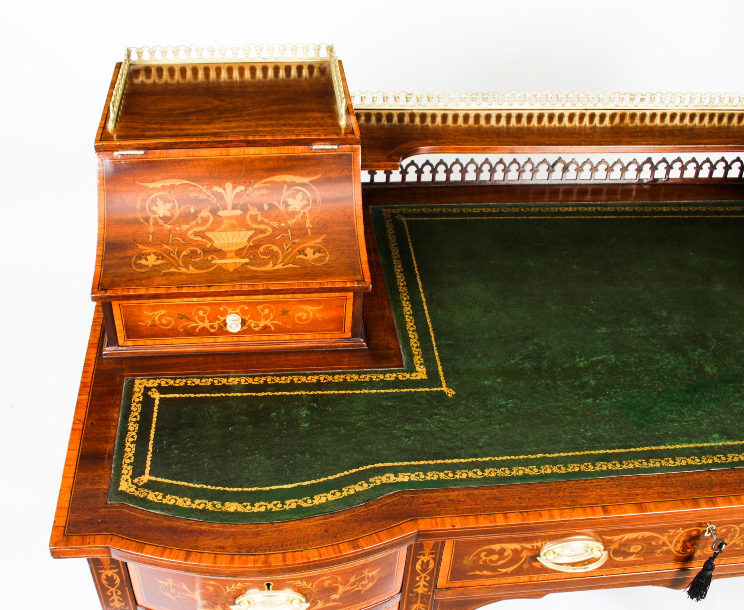 Late 19th Century Antique Marquetry Inlaid Desk Writing Table by Edwards & Roberts, 19th Century