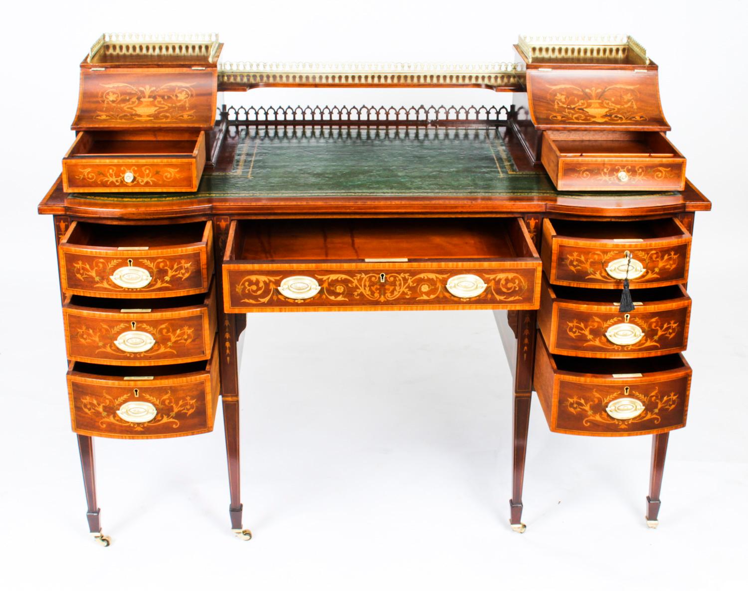Antique Marquetry Inlaid Desk Writing Table by Edwards & Roberts, 19th Century 3
