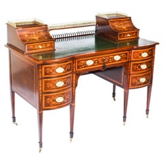 Antique Marquetry Inlaid Desk Writing Table by Edwards & Roberts, 19th Century