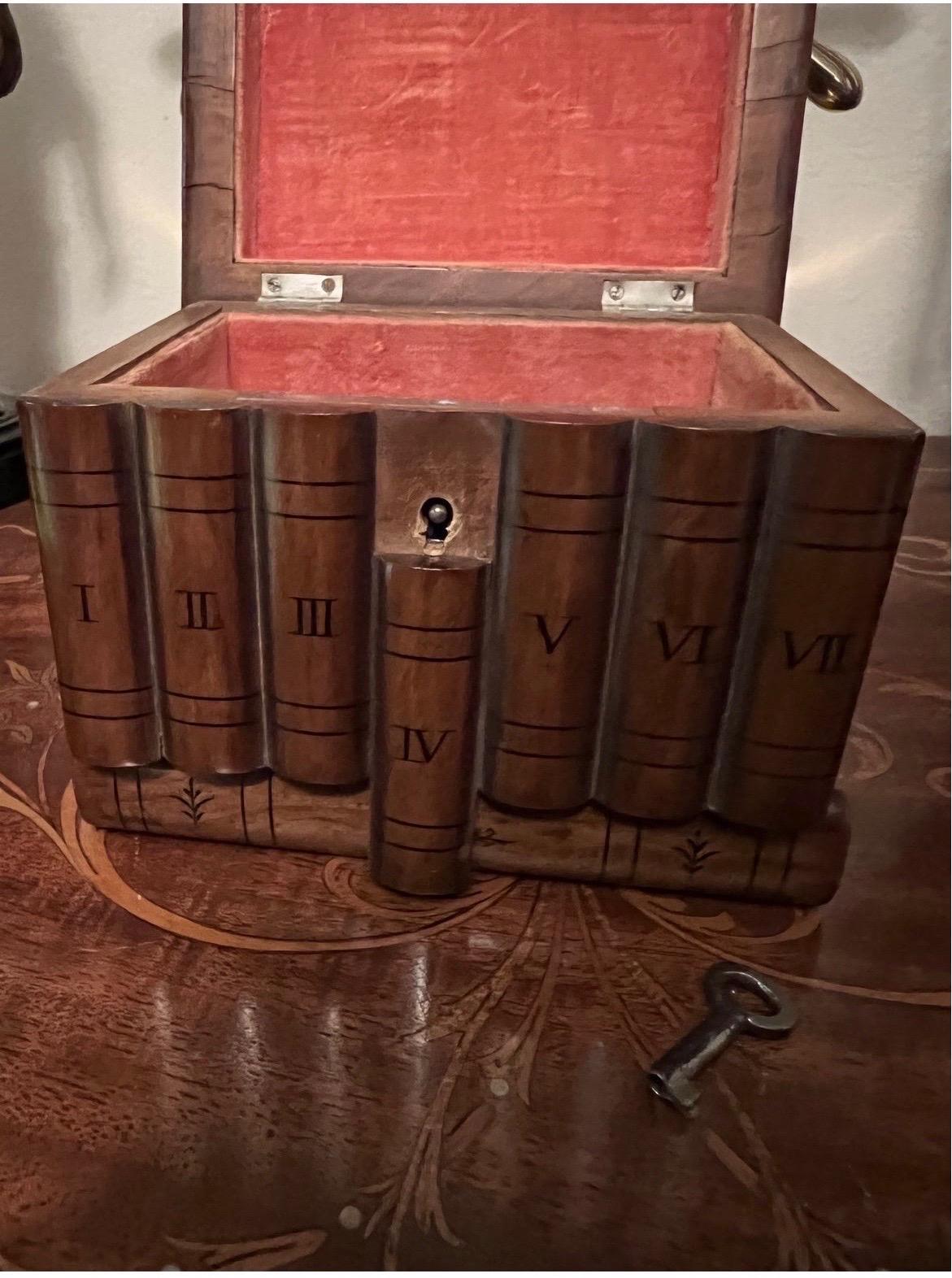 20th Century Antique Marquetry Inlaid Faux Book Front “Hidden Storage” Box For Sale