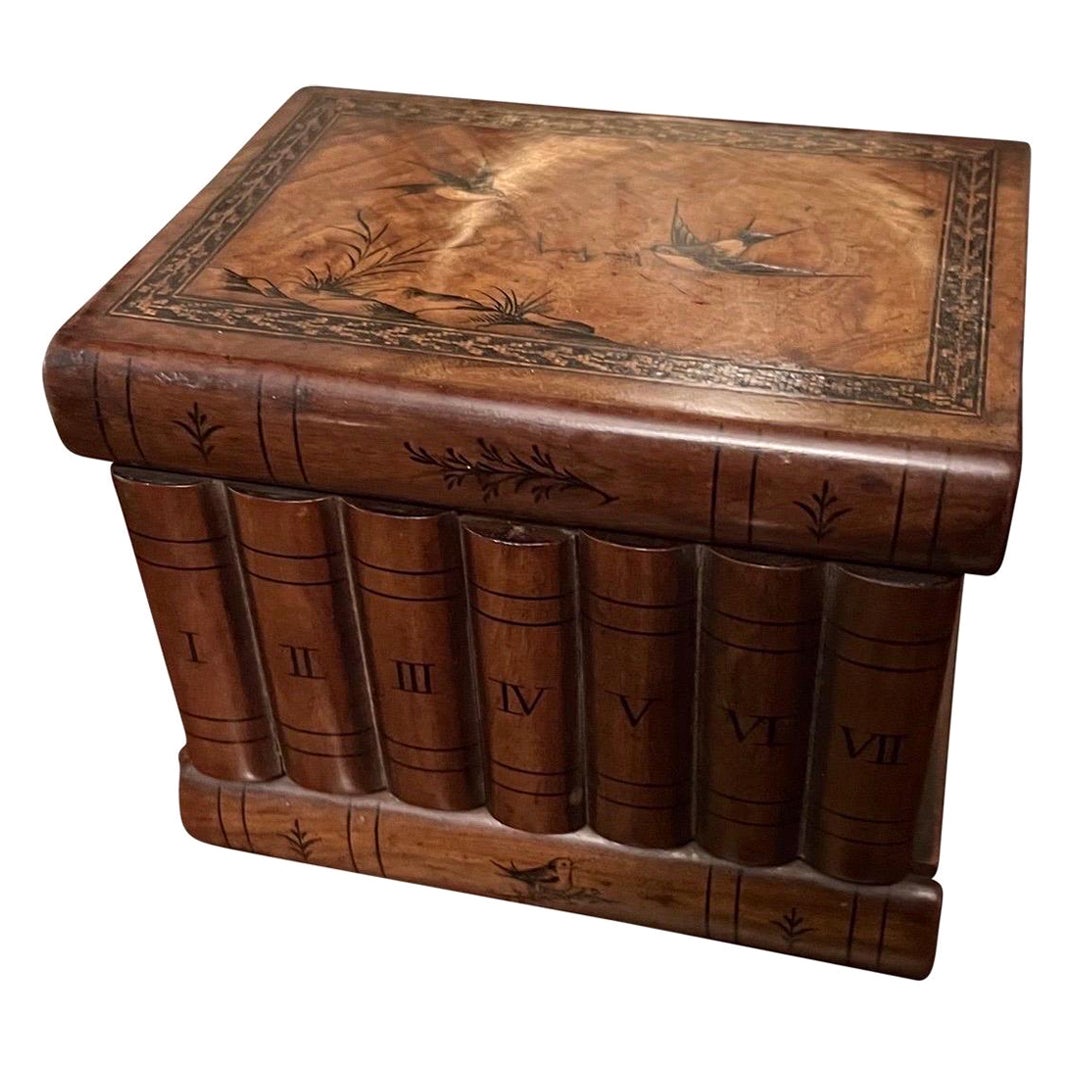 Antike Intarsien Einlegearbeiten Faux Buch Front Hidden Storage Box