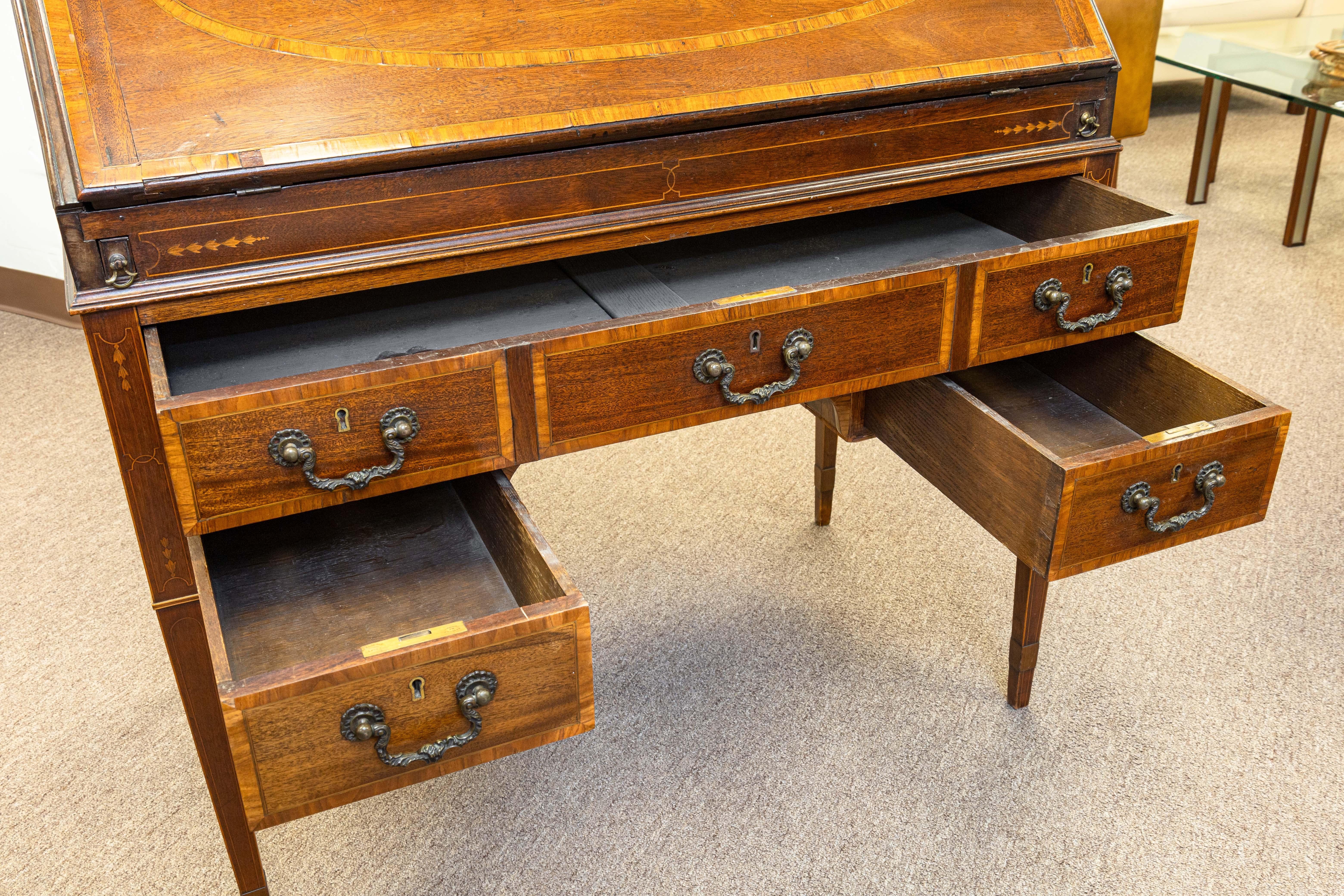 Antique Marquetry Inlaid Mahogany Secretary Writing Desk Made in England im Angebot 5