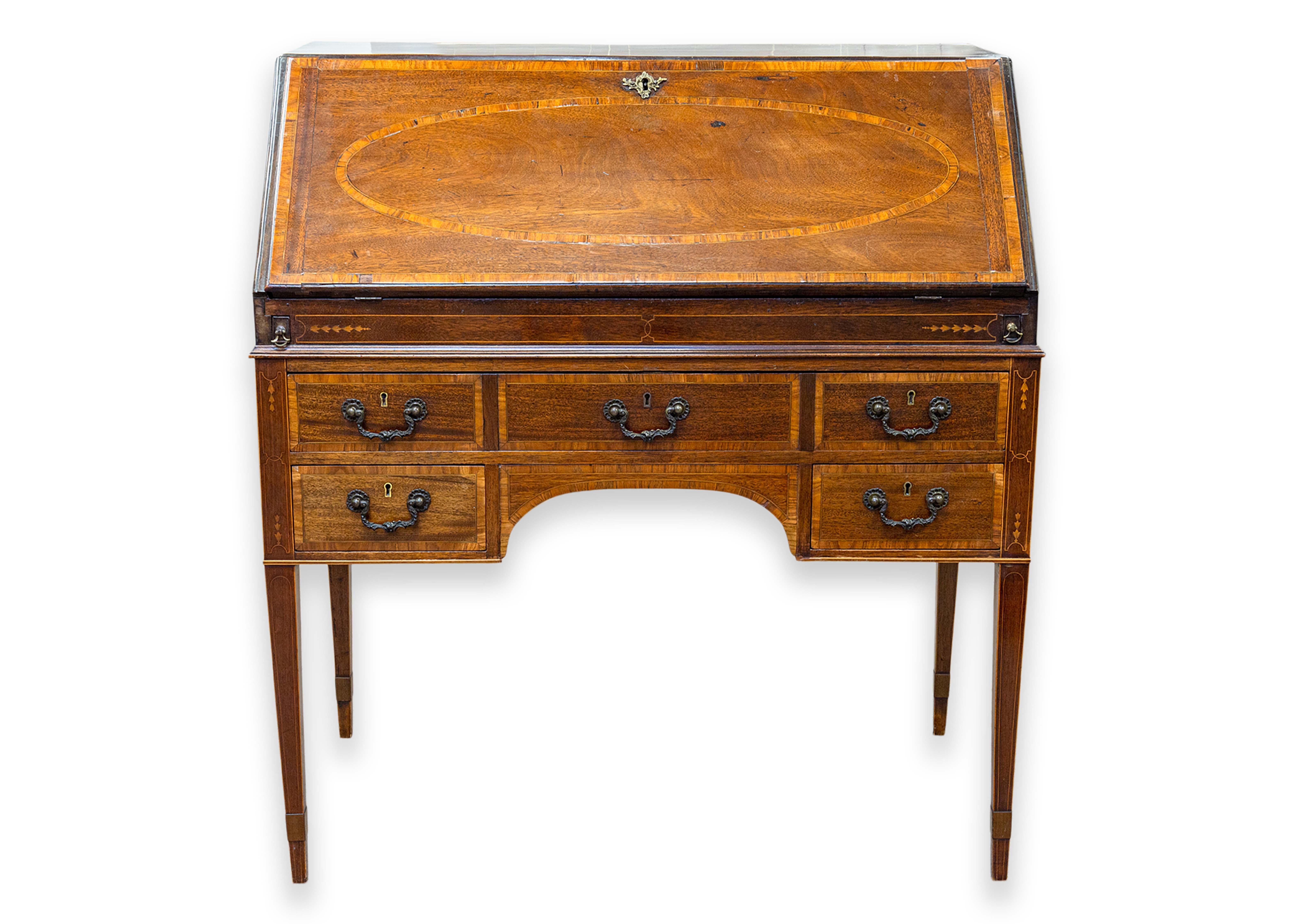 Antique Marquetry Inlaid Mahogany Secretary Writing Desk Made in England im Angebot 7