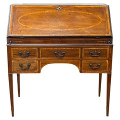 Antique Marquetry Inlaid Mahogany Secretary Writing Desk Made in England