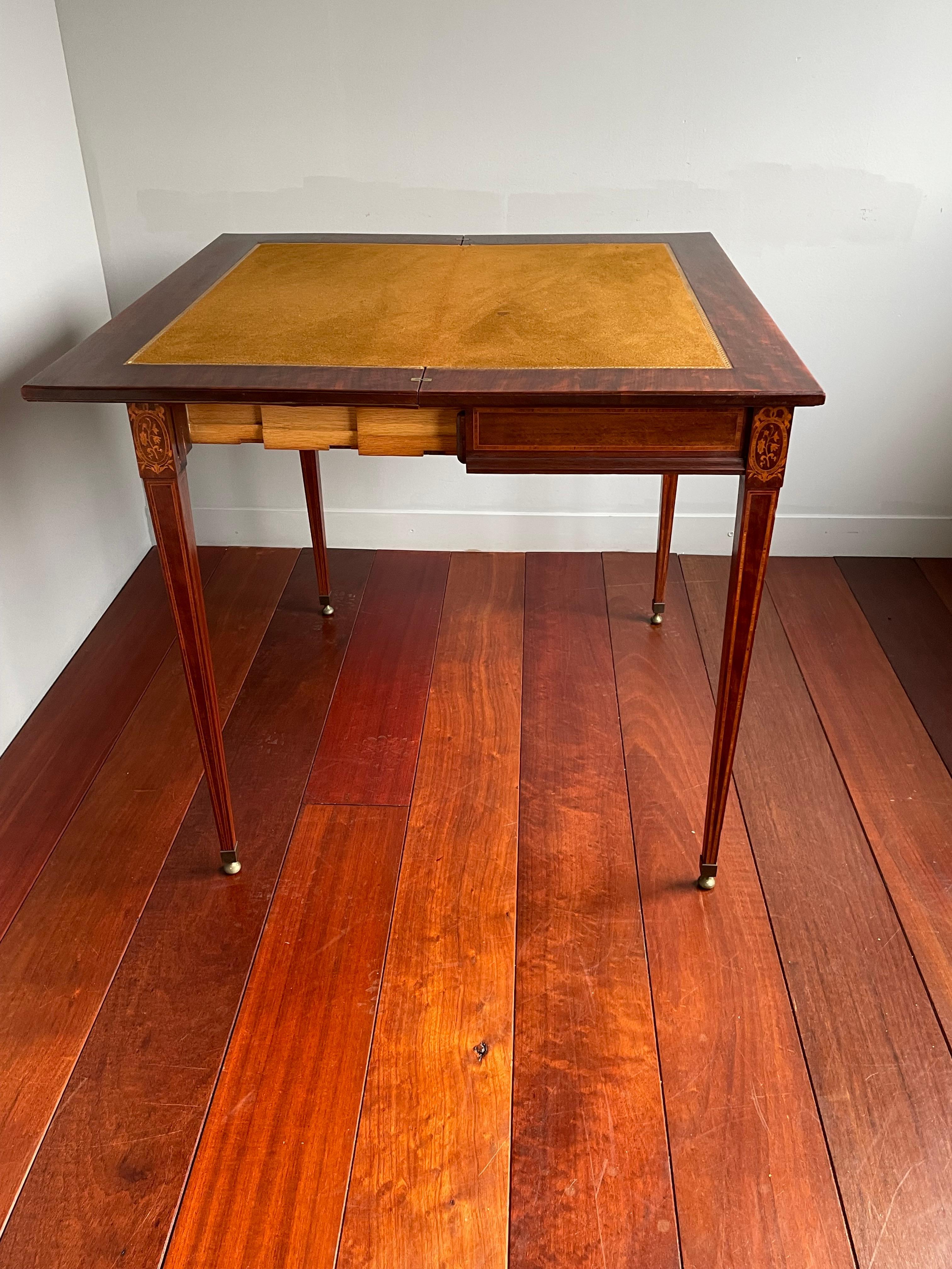 Antique Marquetry Inlaid Nutwood Side Table and Games Table with Great Patina For Sale 3