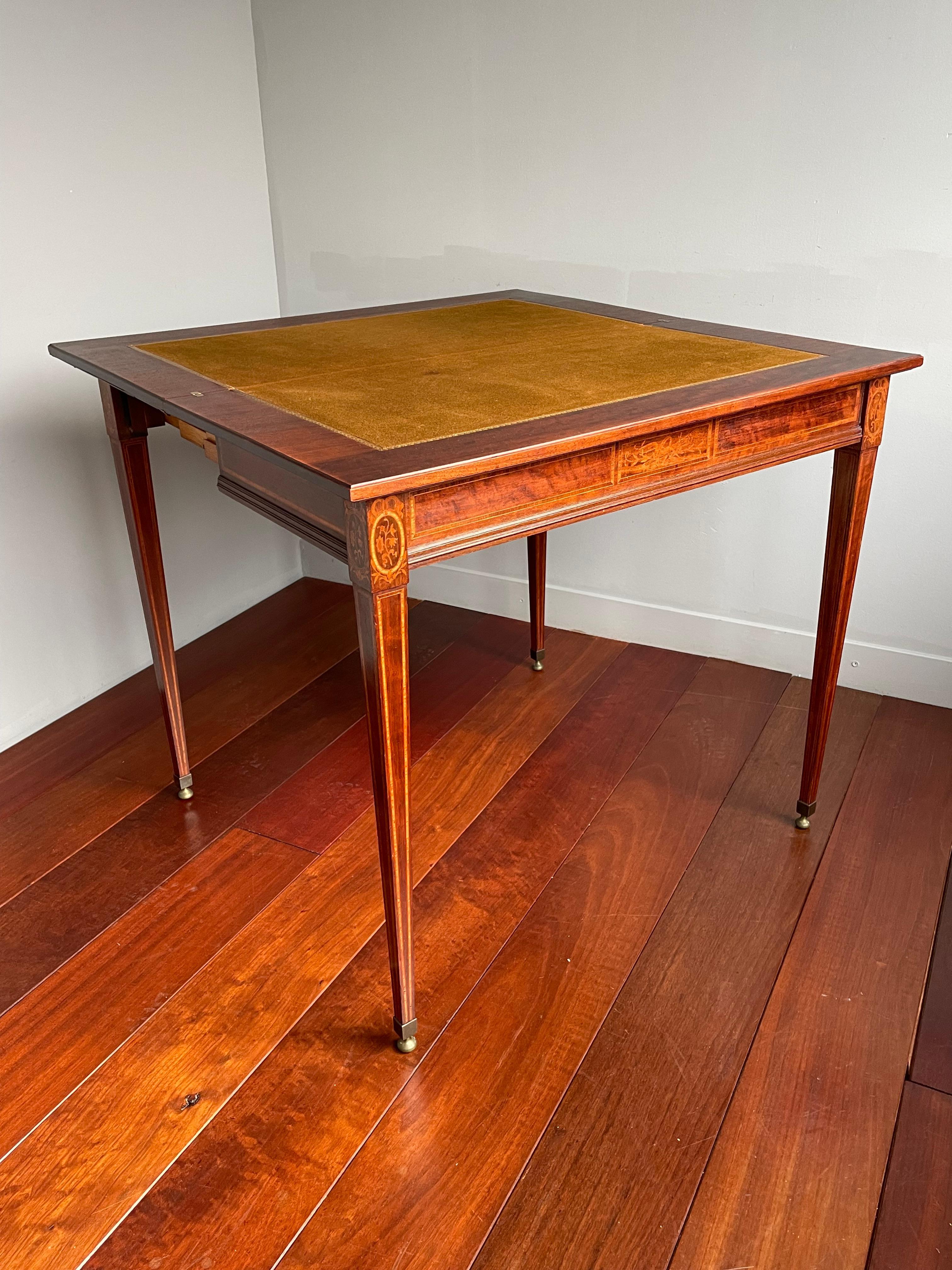 19th Century Antique Marquetry Inlaid Nutwood Side Table and Games Table with Great Patina For Sale