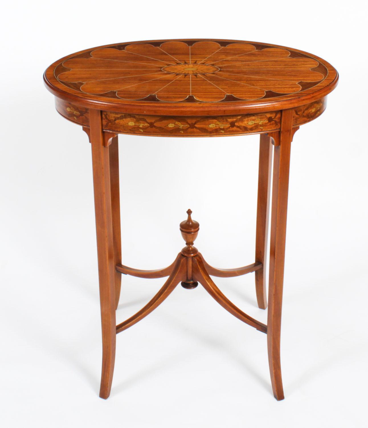 Antique Marquetry Inlaid Oval Satin wood Occasional Table 19th Century 6