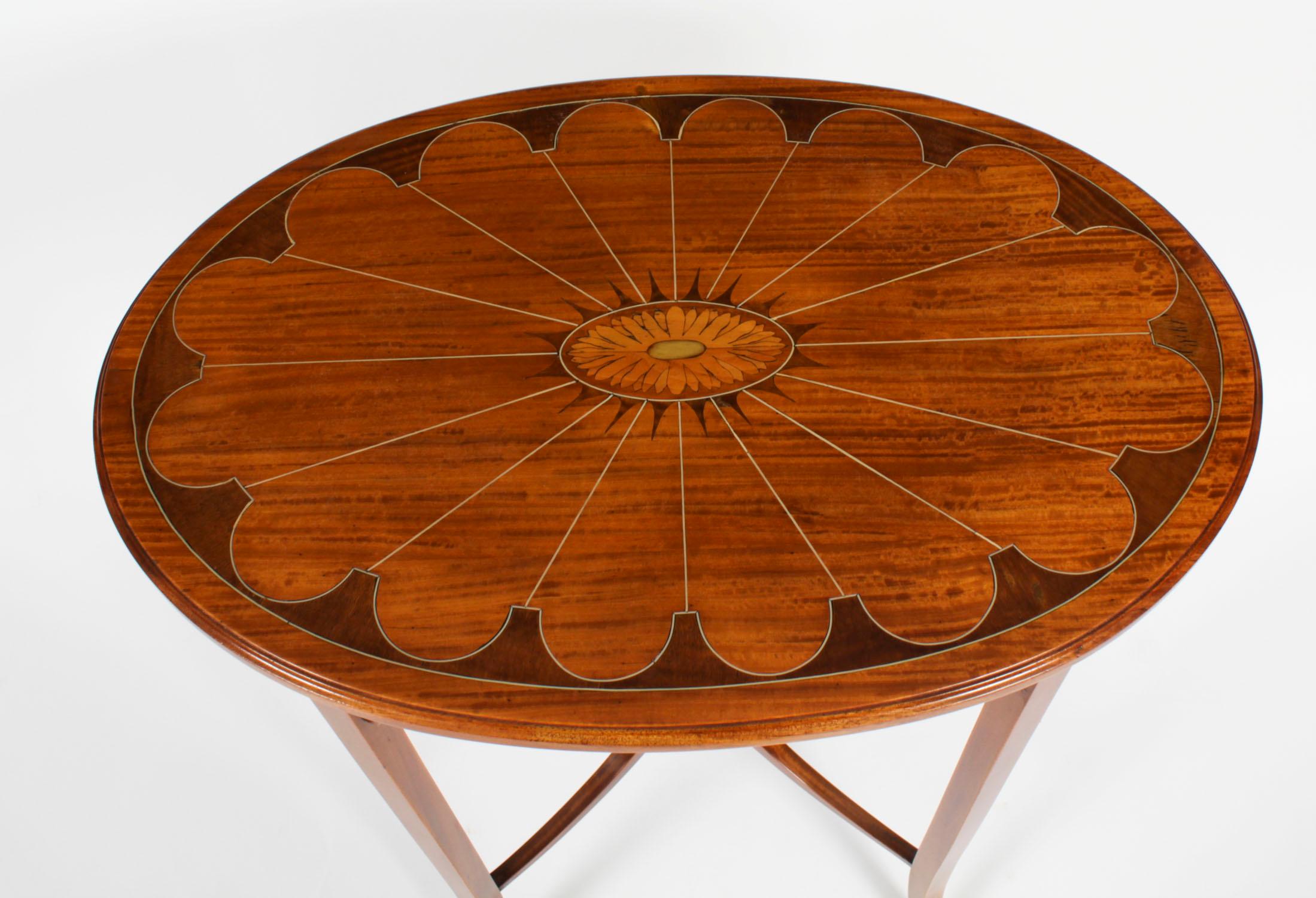Boxwood Antique Marquetry Inlaid Oval Satin wood Occasional Table 19th Century
