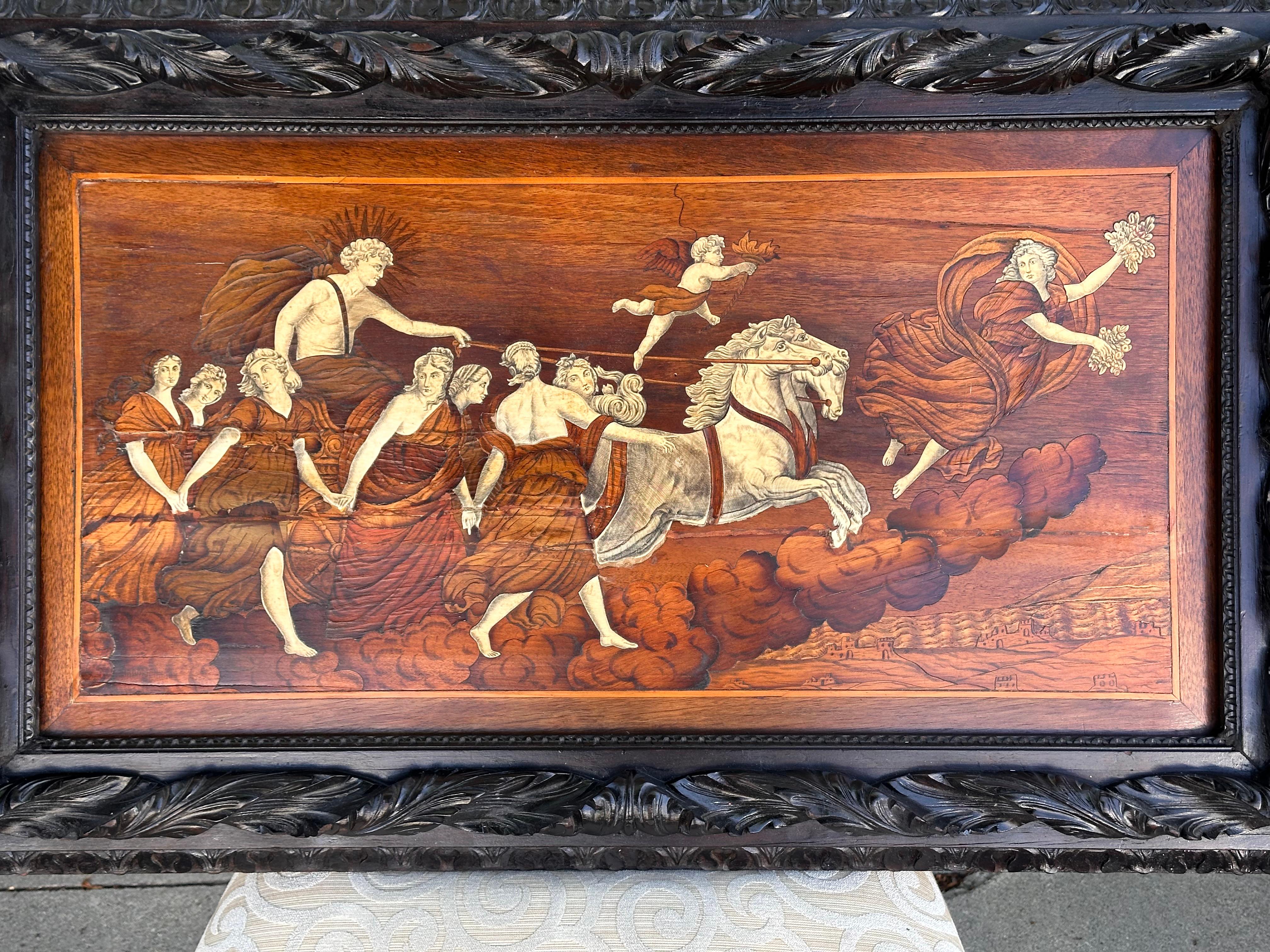 Italian Antique Marquetry Inlaid Scenic Tarsia Panel of Raffigurante 