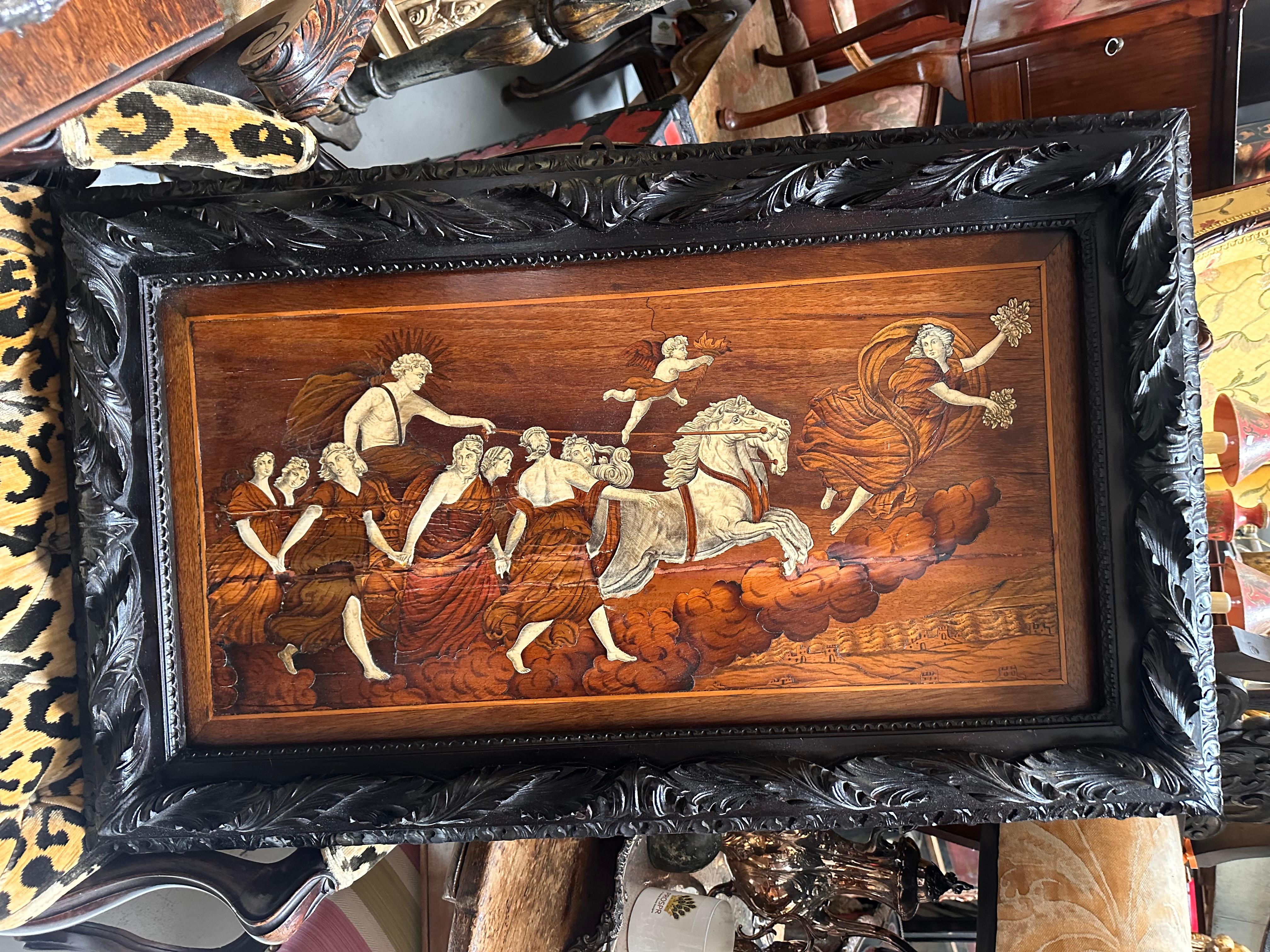 Wood Antique Marquetry Inlaid Scenic Tarsia Panel of Raffigurante 