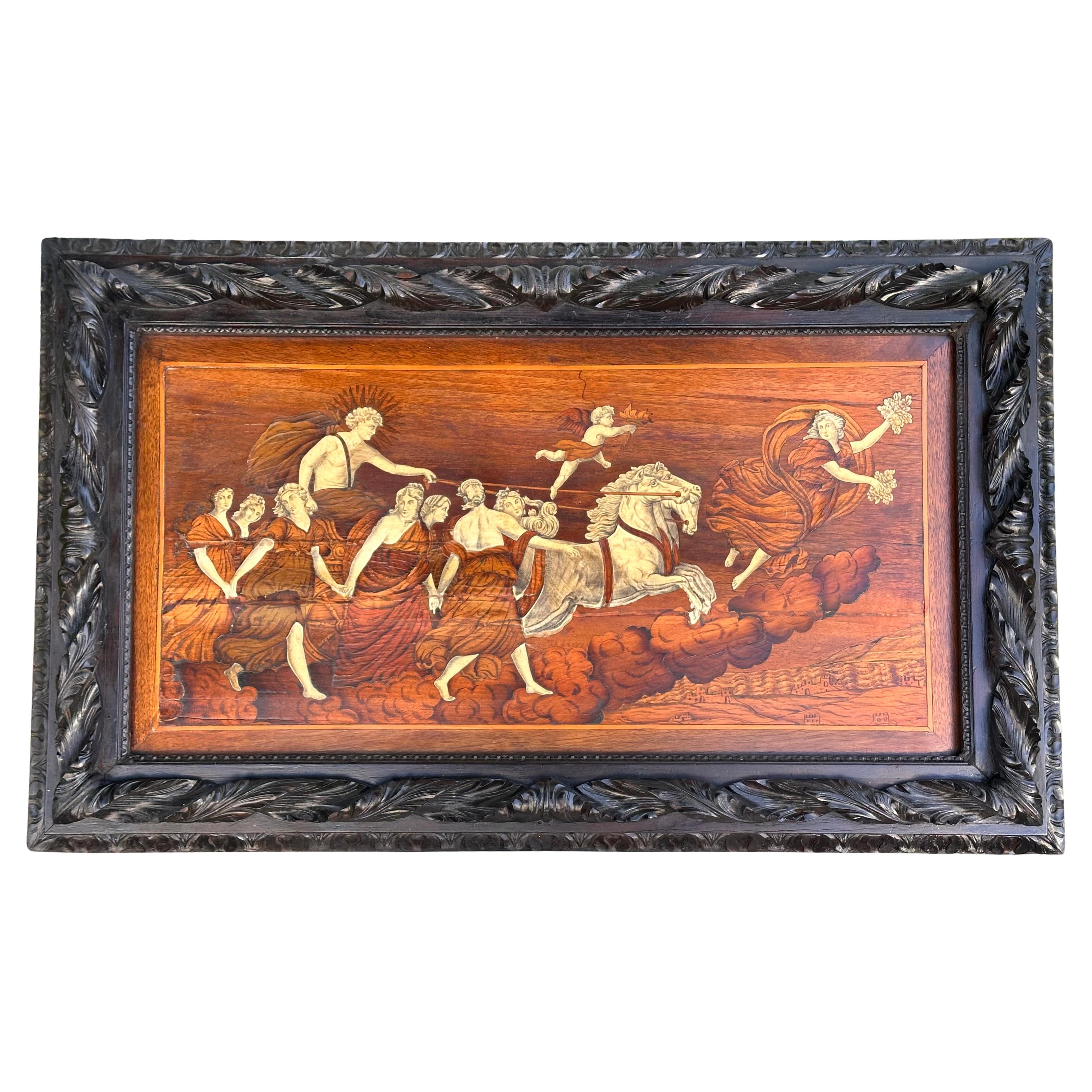 Antique Marquetry Inlaid Scenic Tarsia Panel of Raffigurante "Il Carro Dell'Auro For Sale
