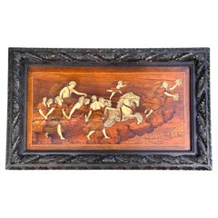 Antique Marquetry Inlaid Scenic Tarsia Panel of Raffigurante "Il Carro Dell'Auro