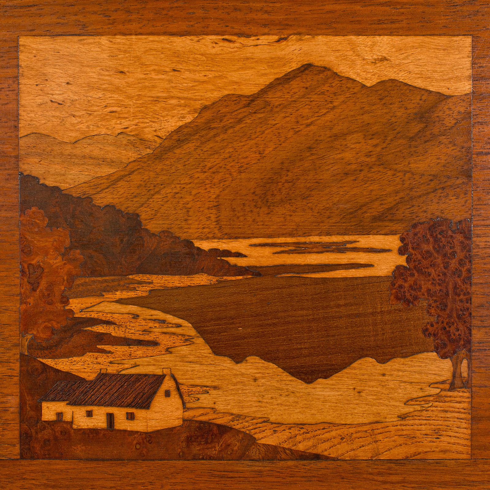 Antique Marquetry Landscape Panel, English, Decorative, Ben Lomond, Edwardian In Good Condition For Sale In Hele, Devon, GB