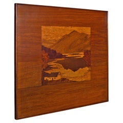 Panneau de paysage antique en marqueterie, anglais, décoratif, Ben Lomond, Édouardien