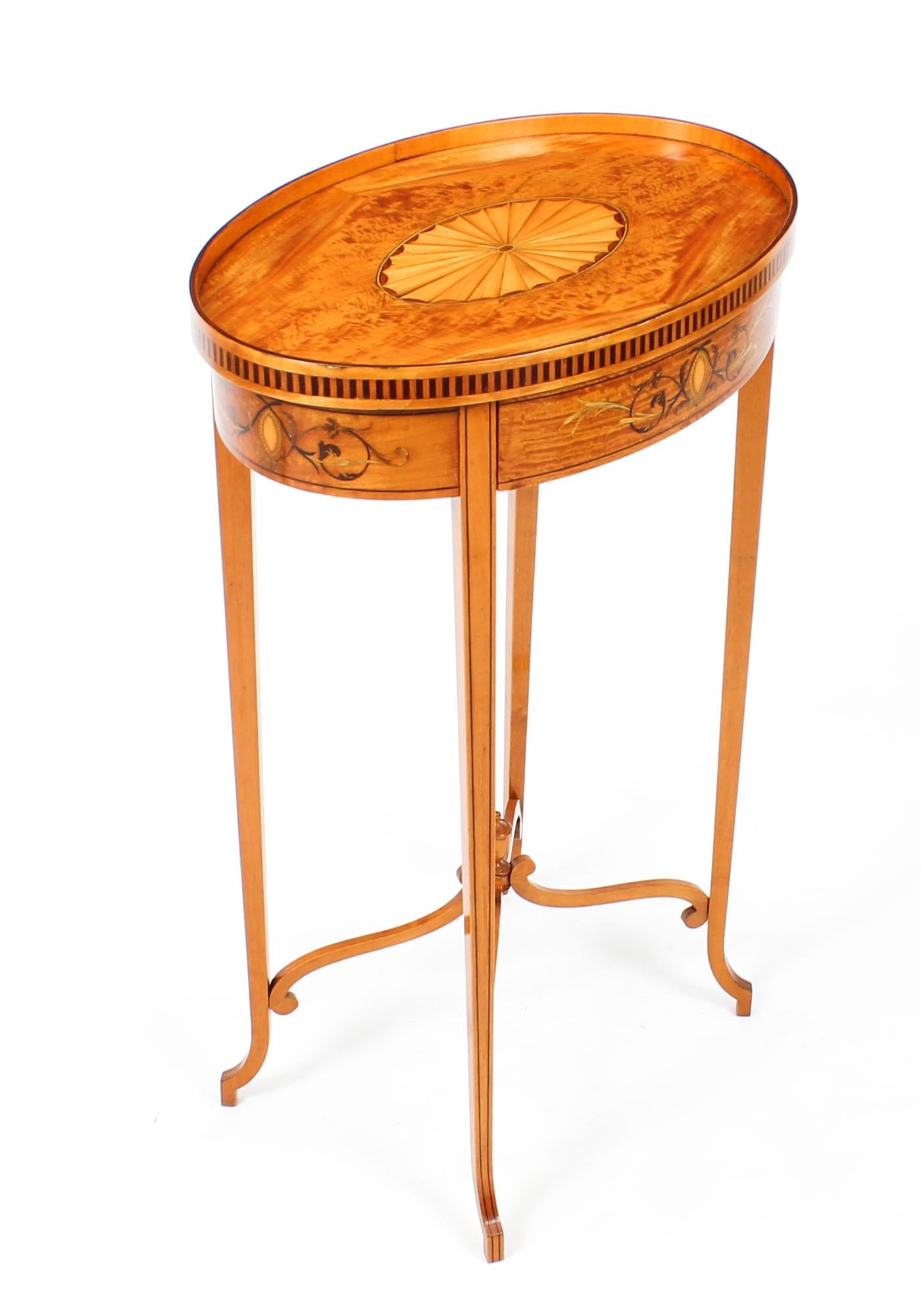 Antique Marquetry & Shell Inlaid Satinwood Oval Occasional Table, 19th Century 5