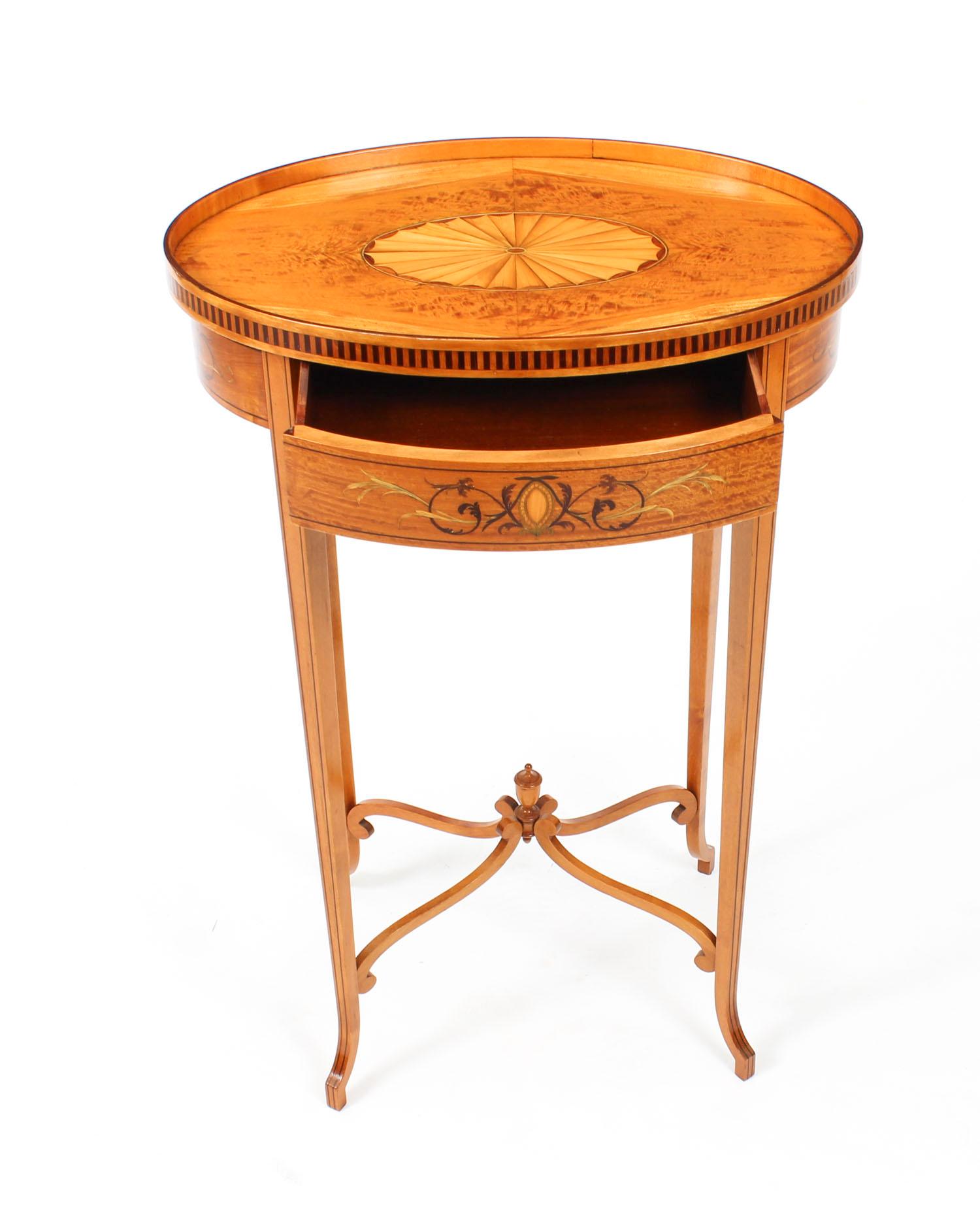 Antique Marquetry & Shell Inlaid Satinwood Oval Occasional Table, 19th Century 2