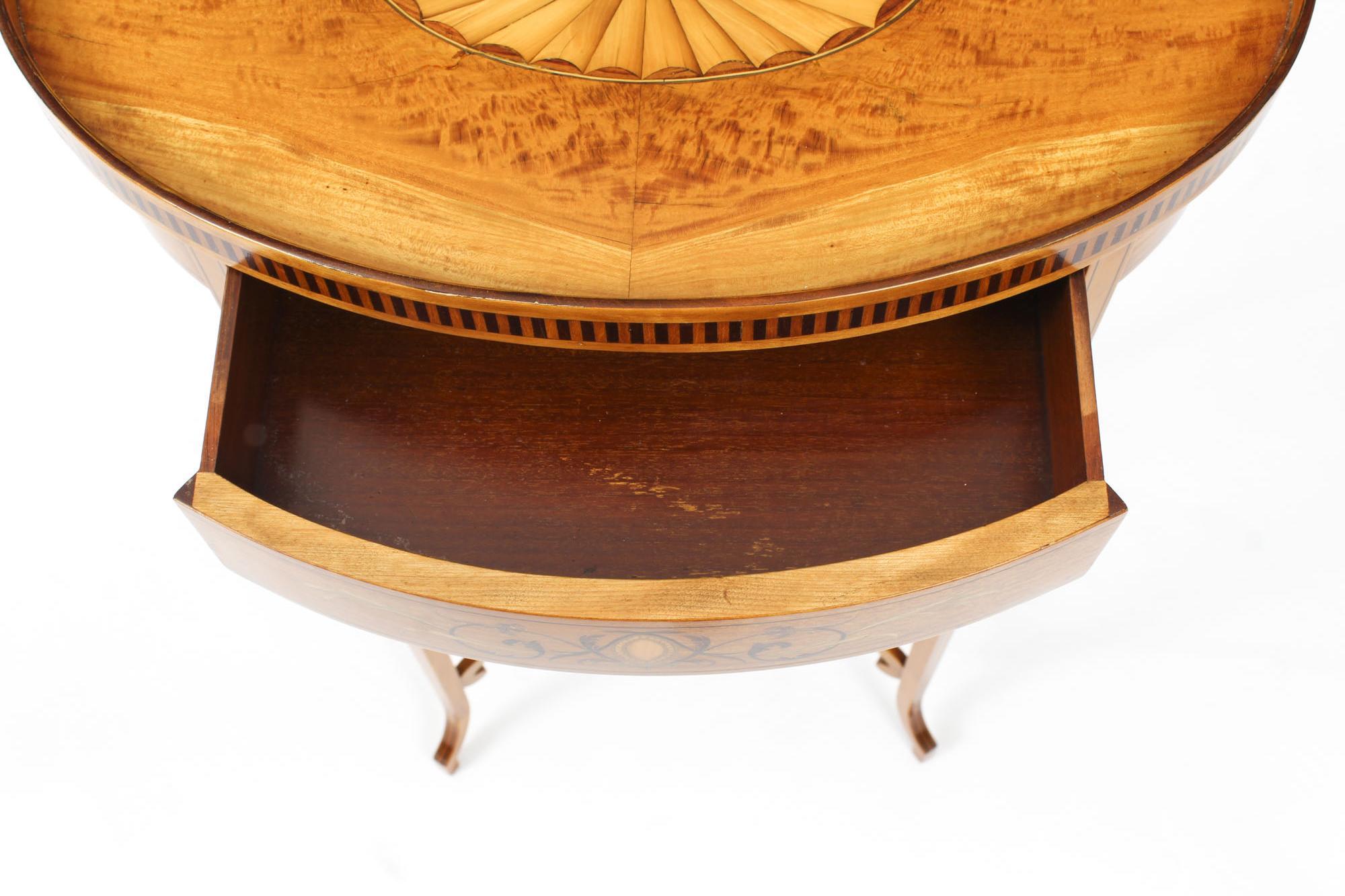 Antique Marquetry & Shell Inlaid Satinwood Oval Occasional Table, 19th Century 3