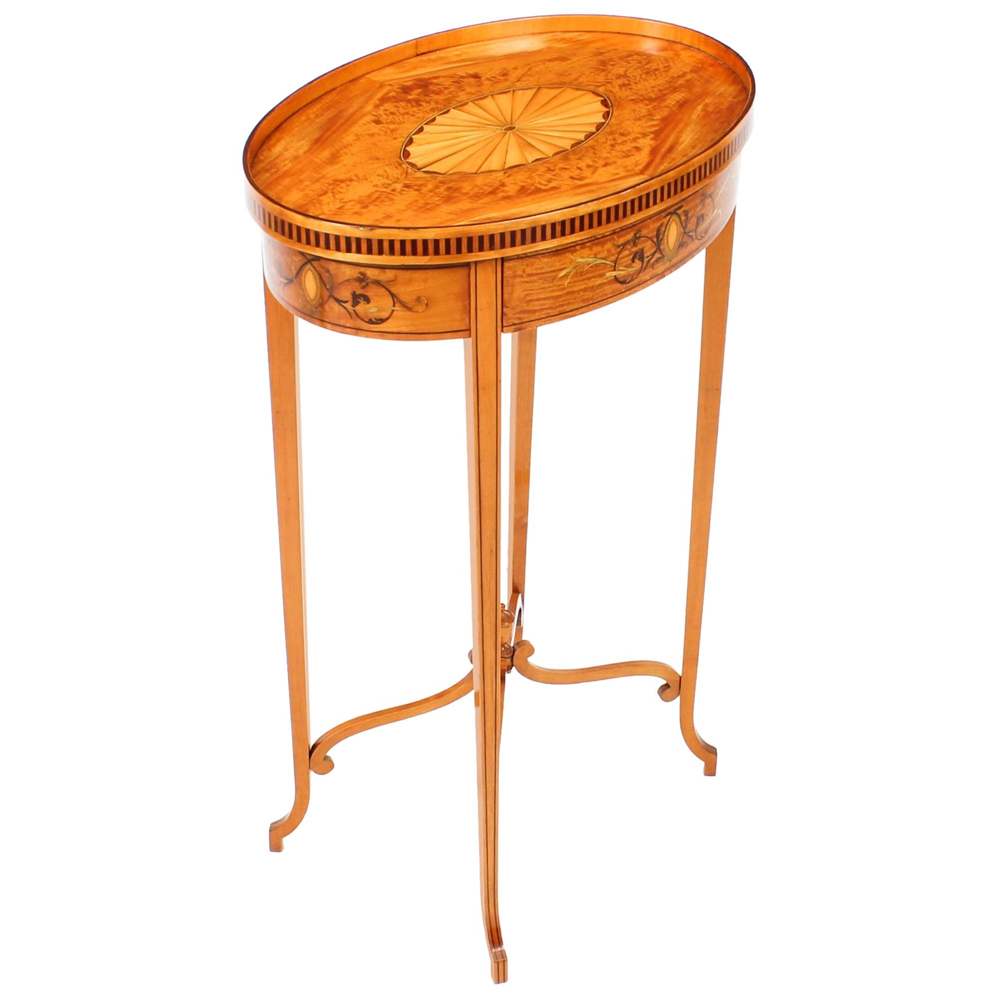 Antique Marquetry & Shell Inlaid Satinwood Oval Occasional Table, 19th Century