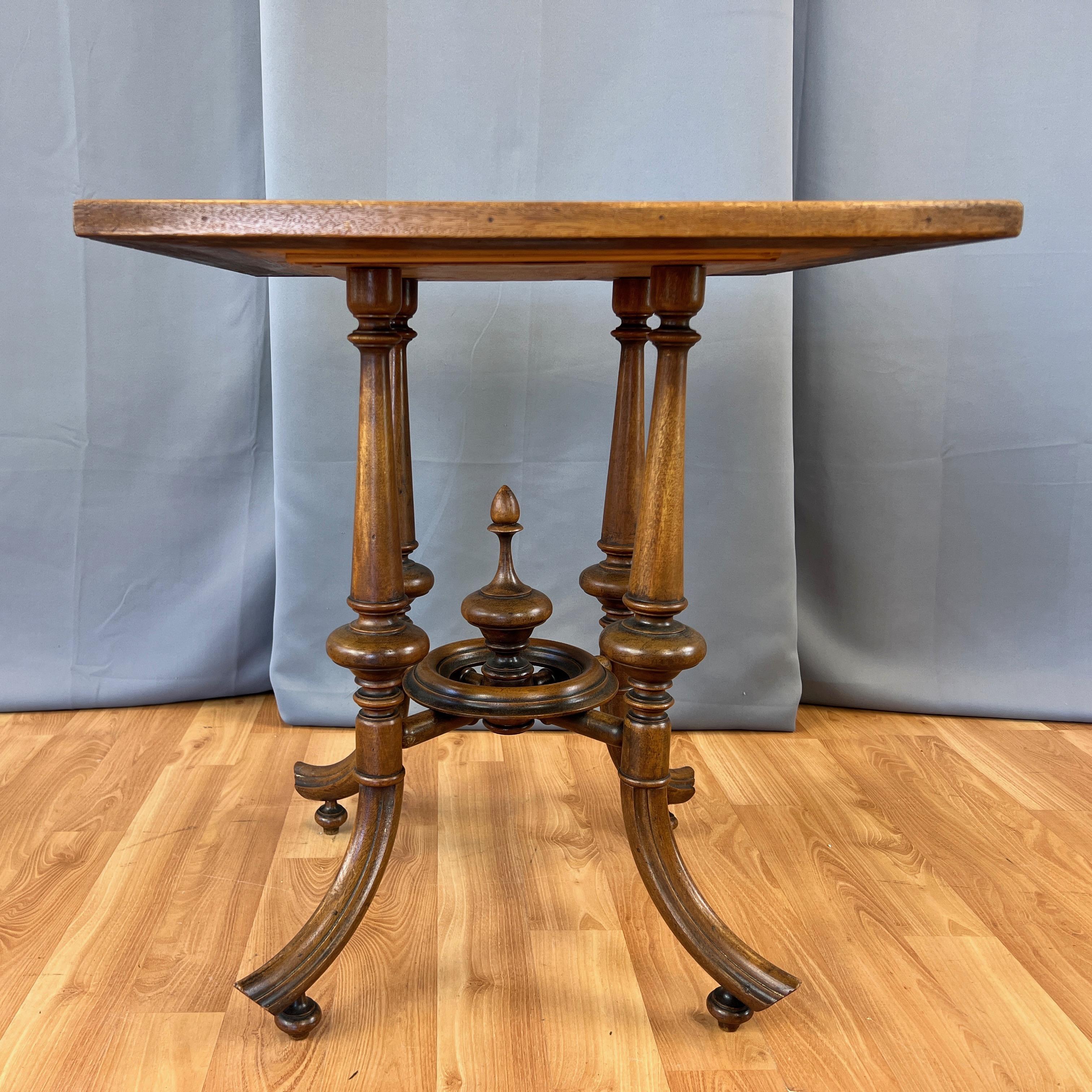 Antique Marquetry-Top Card or Game Table on Turned Wood Base, circa 1900 For Sale 4