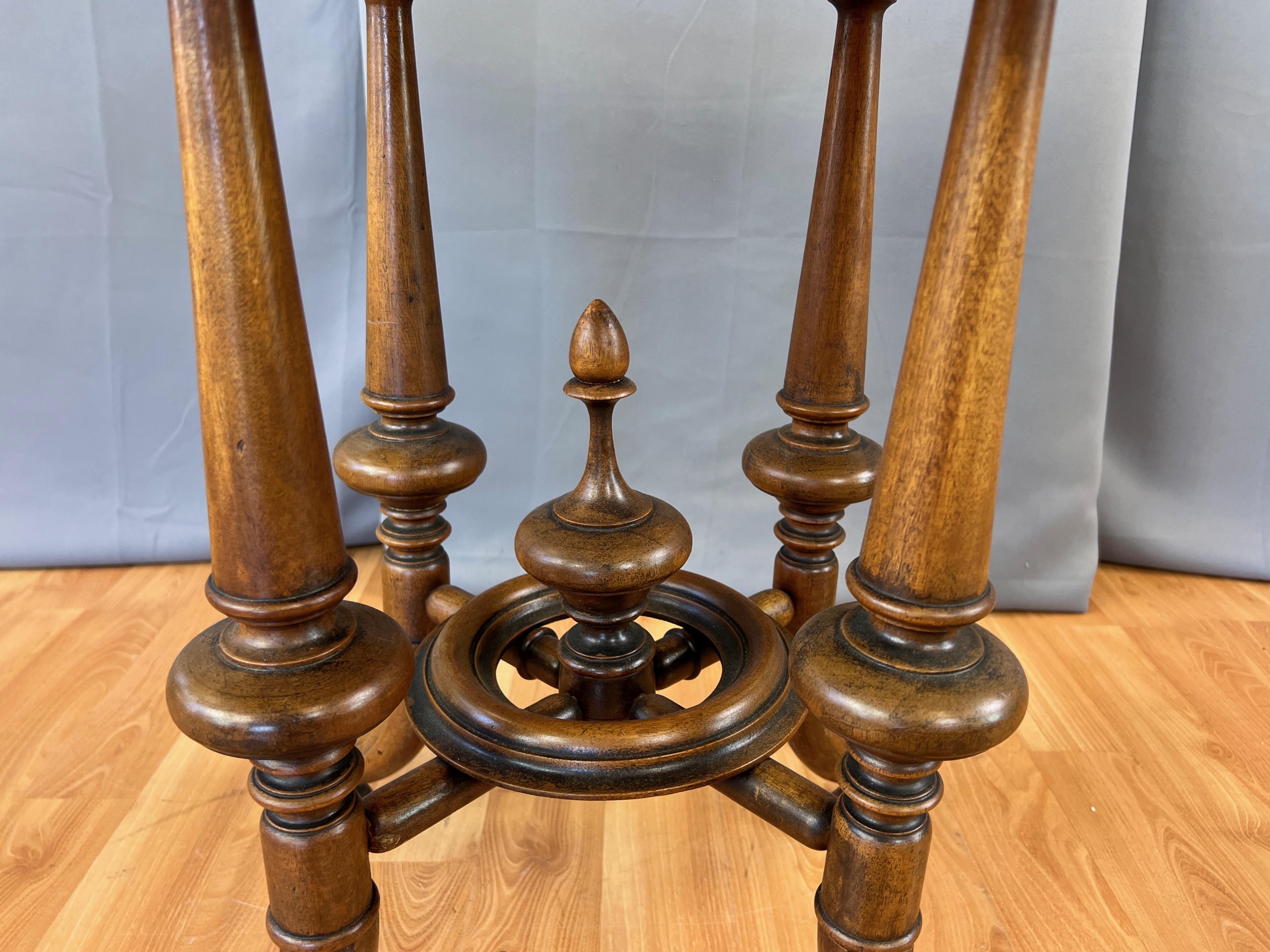 Antique Marquetry-Top Card or Game Table on Turned Wood Base, circa 1900 For Sale 5