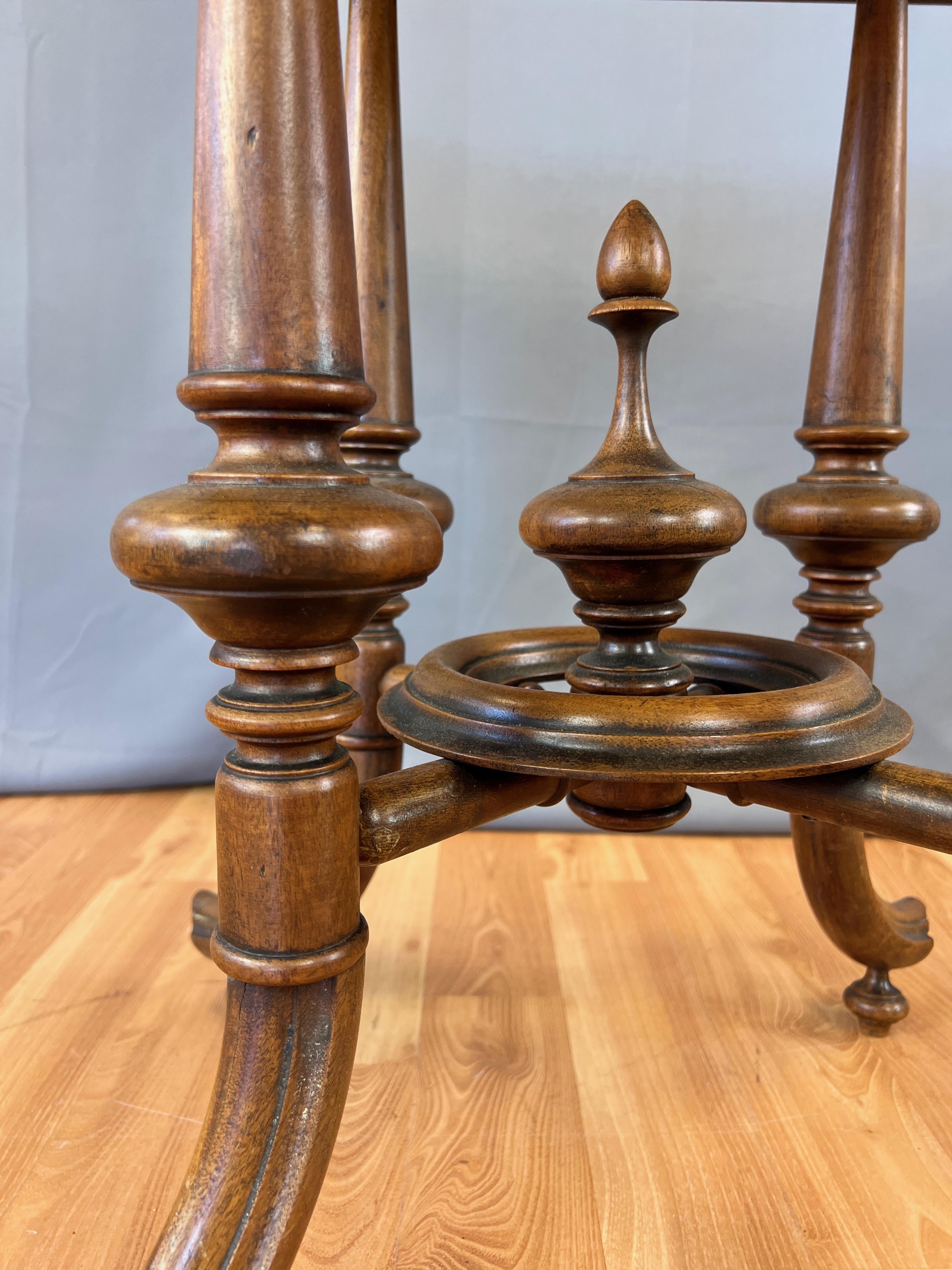 Antique Marquetry-Top Card or Game Table on Turned Wood Base, circa 1900 For Sale 6