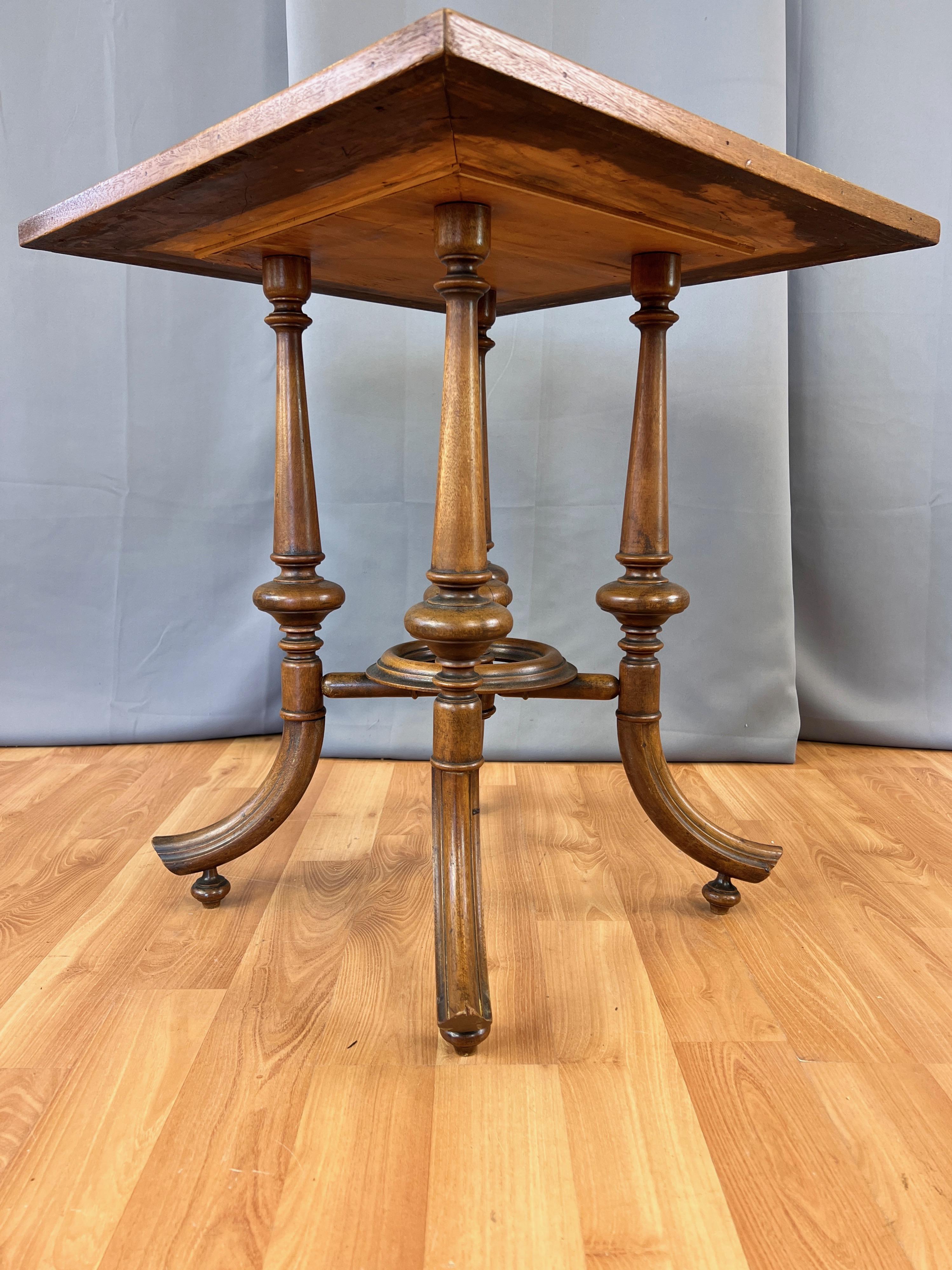 Antique Marquetry-Top Card or Game Table on Turned Wood Base, circa 1900 For Sale 9