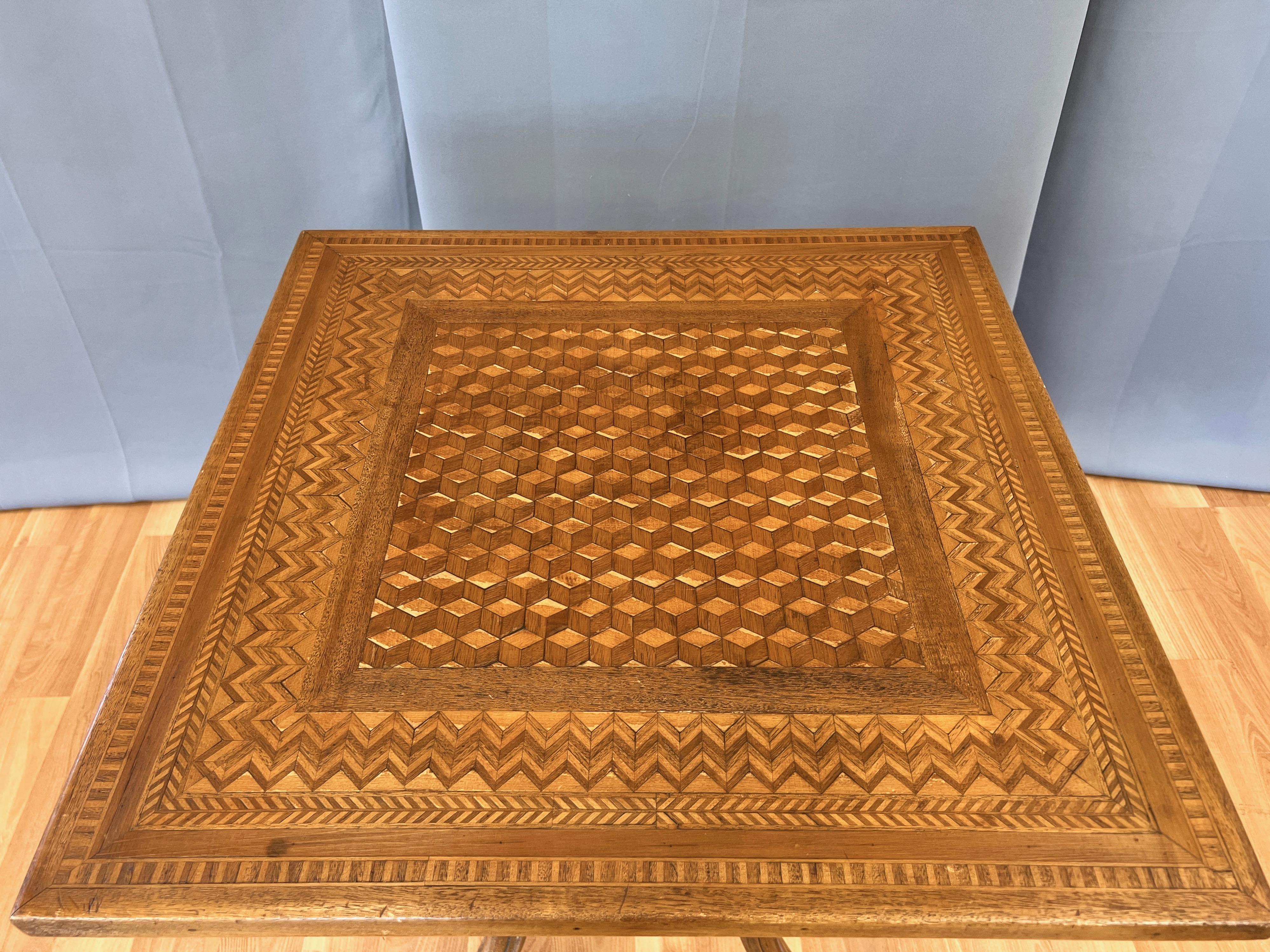 Antique Marquetry-Top Card or Game Table on Turned Wood Base, circa 1900 In Good Condition For Sale In San Francisco, CA