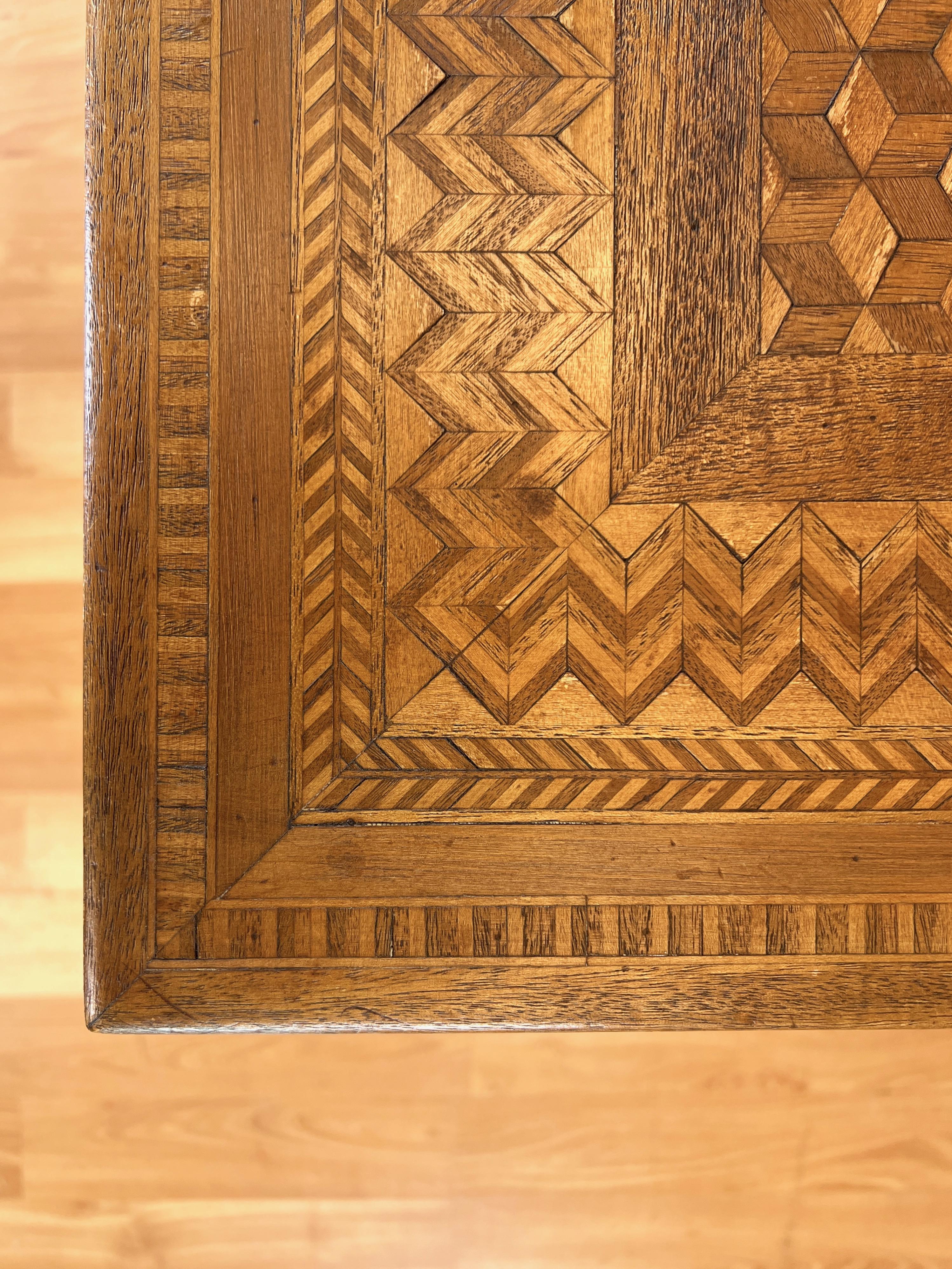Early 20th Century Antique Marquetry-Top Card or Game Table on Turned Wood Base, circa 1900 For Sale