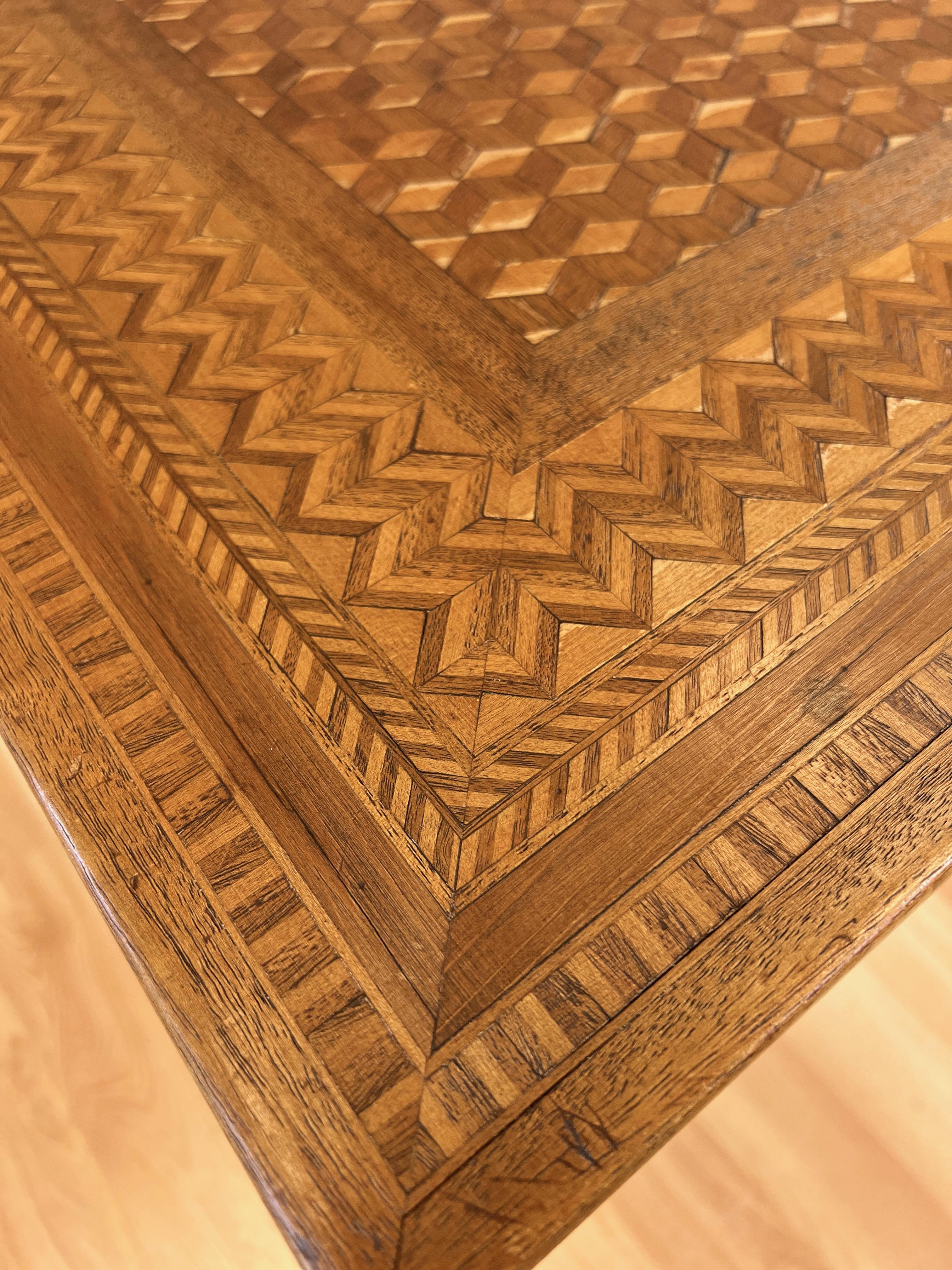Antique Marquetry-Top Card or Game Table on Turned Wood Base, circa 1900 For Sale 1