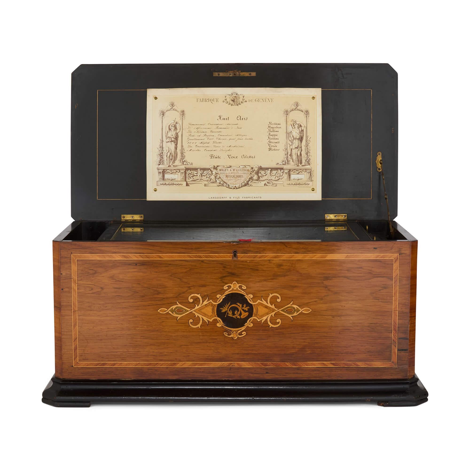 Belle Époque Boîte à musique ancienne en marqueterie de bois de Langdorff & Fils en vente